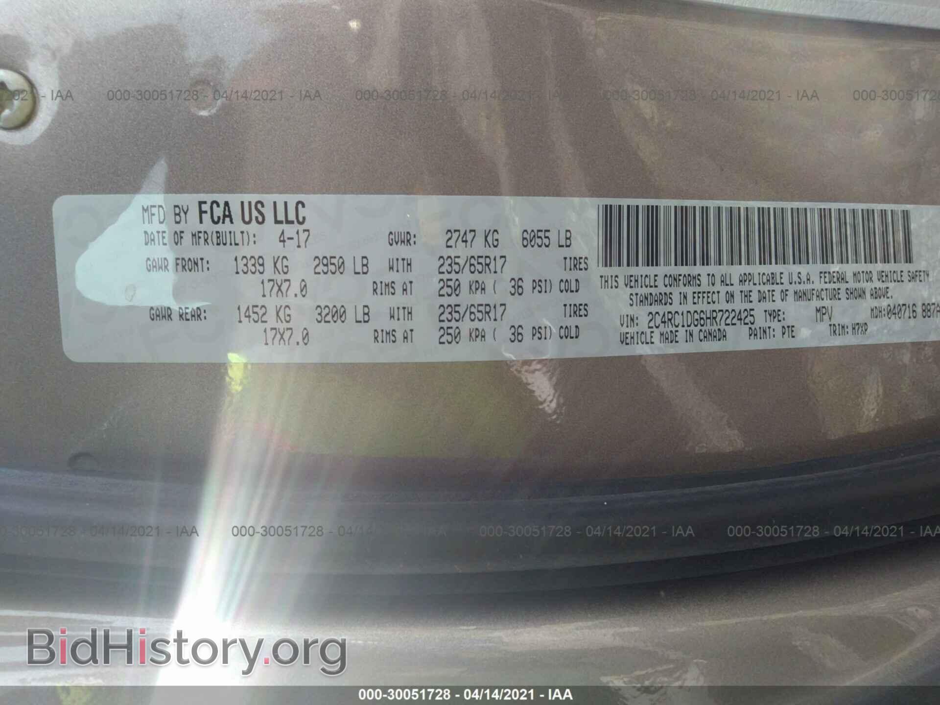 2017 CHRYSLER PACIFICA - VIN: 2C4RC1DG6HR722425 - Photo 9