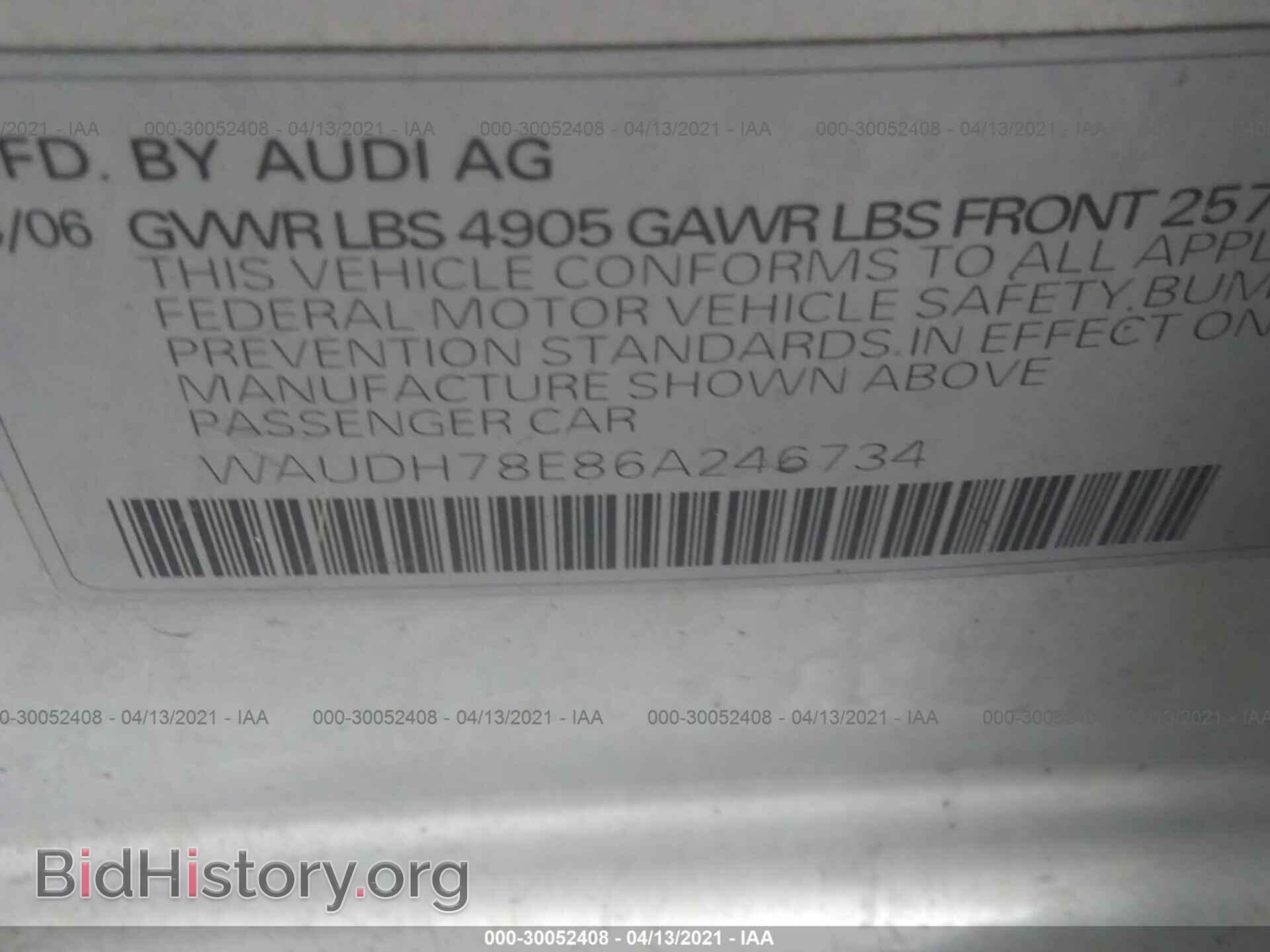 2006 AUDI A4 - VIN: WAUDH78E86A246734 - Фото 9