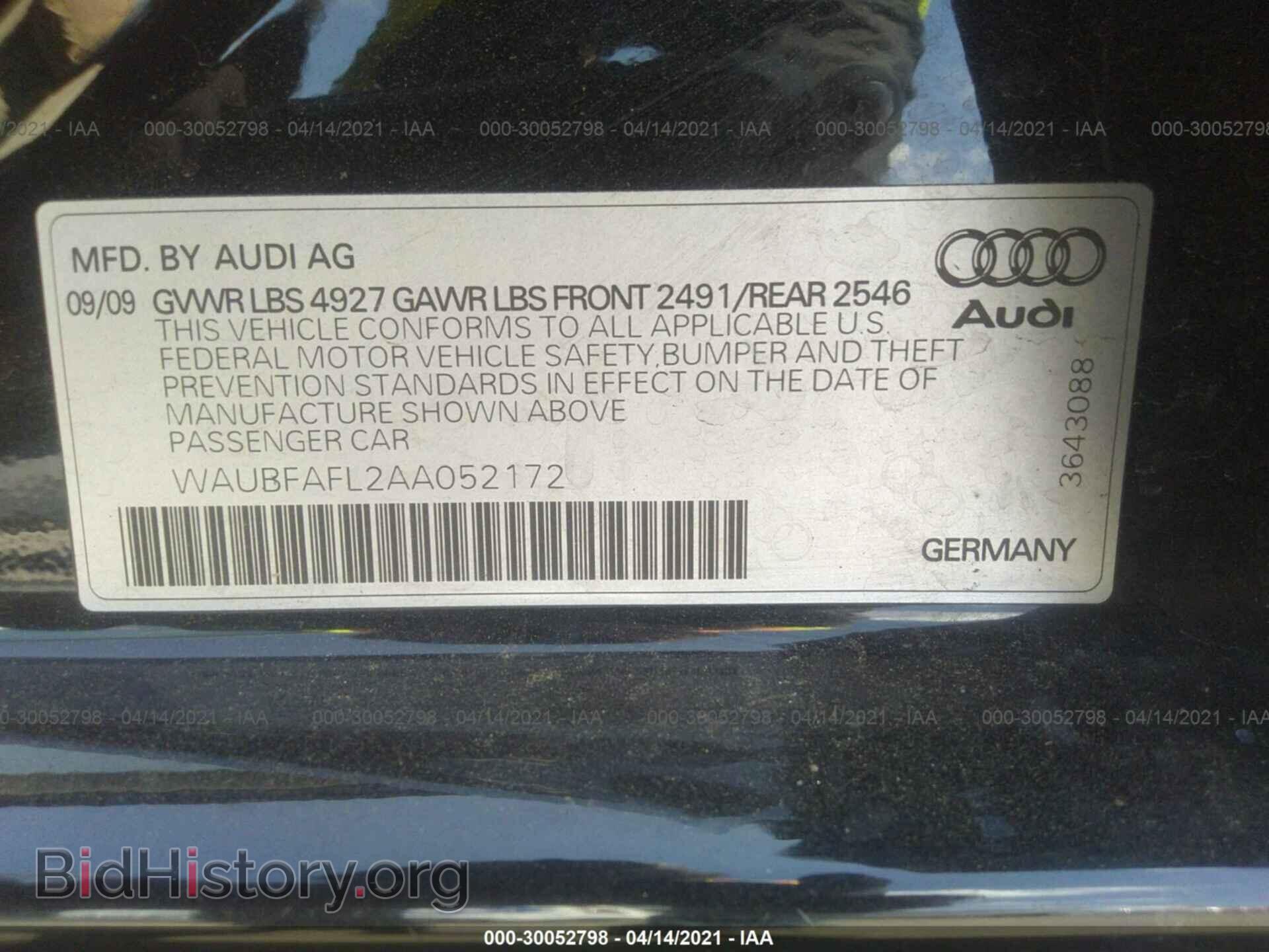 2010 AUDI A4 - VIN: WAUBFAFL2AA052172 - Фото 9