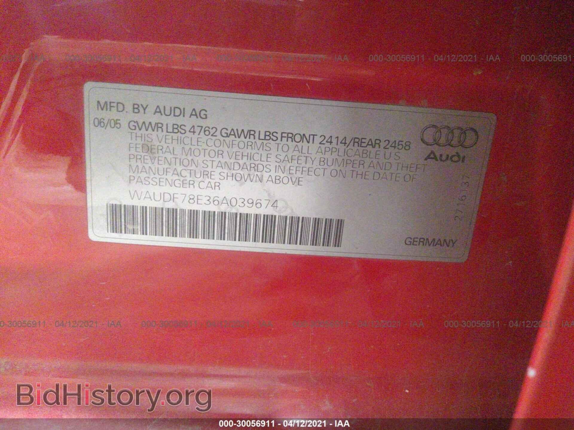 2006 AUDI A4 - VIN: WAUDF78E36A039674 - Фото 9