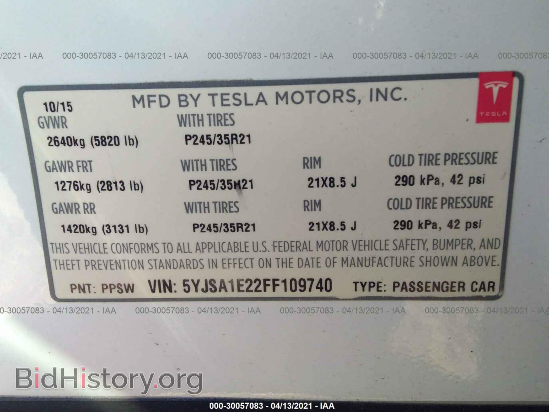 2015 TESLA MODEL S - VIN: 5YJSA1E22FF109740 - Фото 9