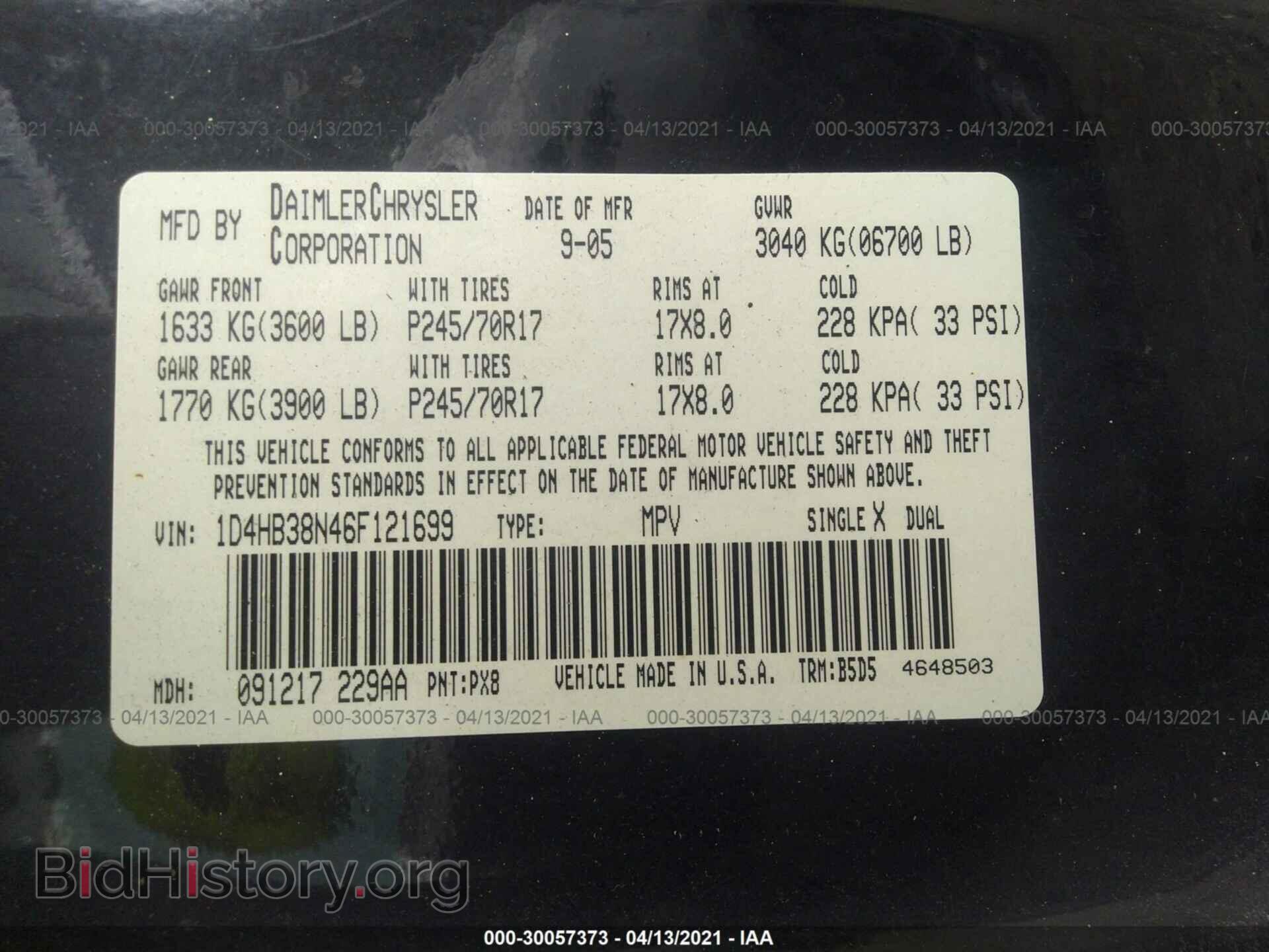 2006 DODGE DURANGO - VIN: 1D4HB38N46F121699 - Фото 9