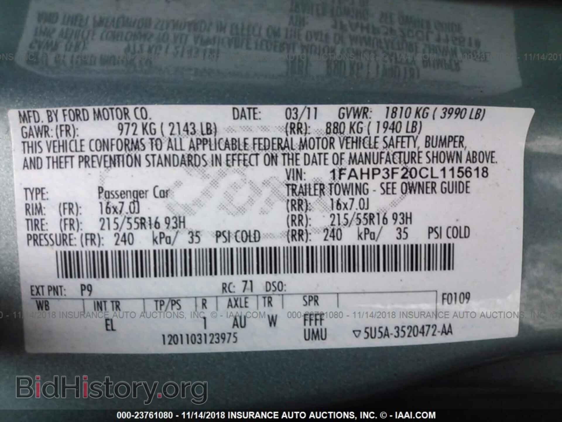 2012 FORD FOCUS - VIN: 1FAHP3F20CL115618 - Фото 9