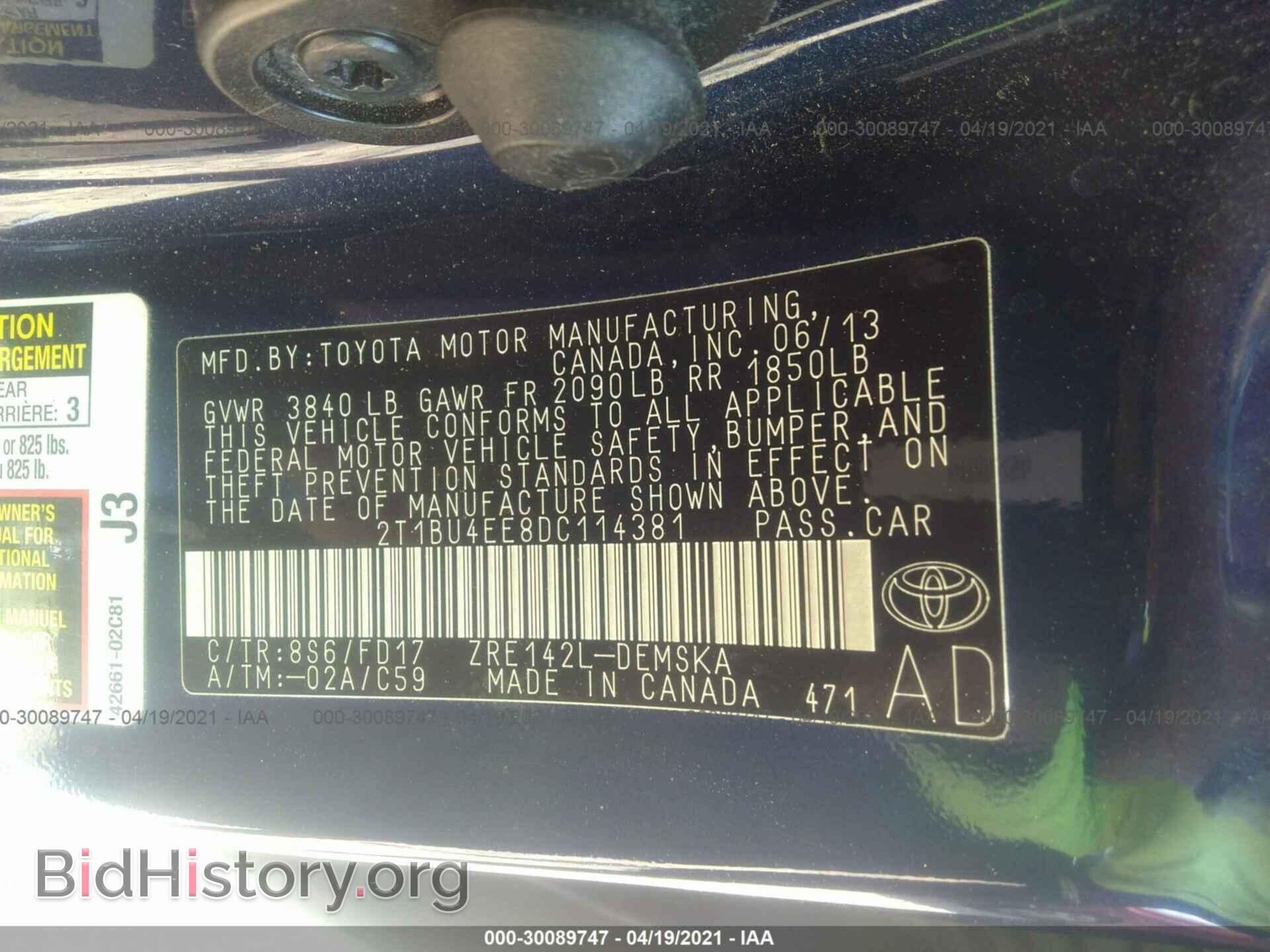 2013 TOYOTA COROLLA - VIN: 2T1BU4EE8DC114381 - Фото 9