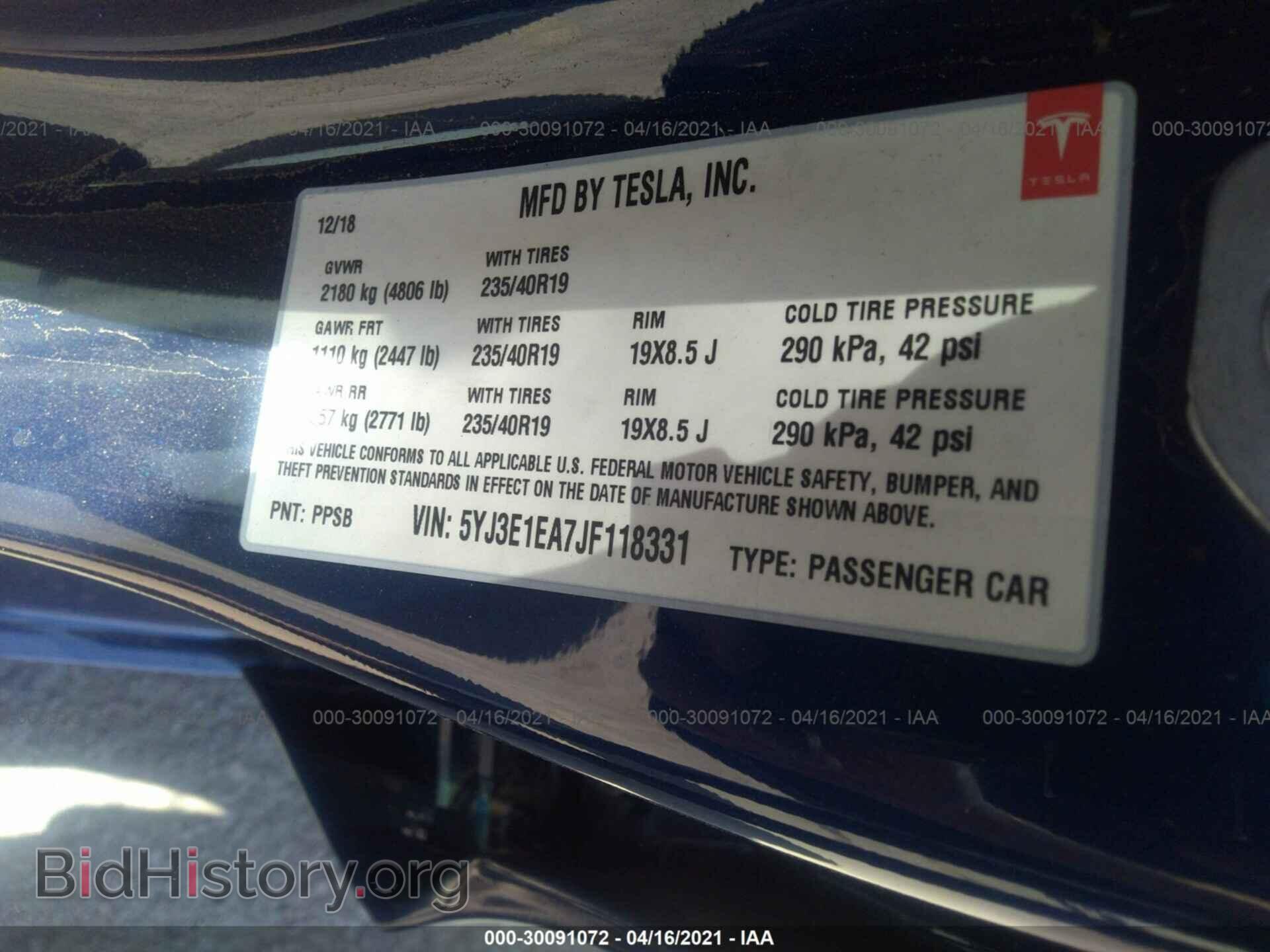 2018 TESLA MODEL 3 - VIN: 5YJ3E1EA7JF118331 - Фото 9