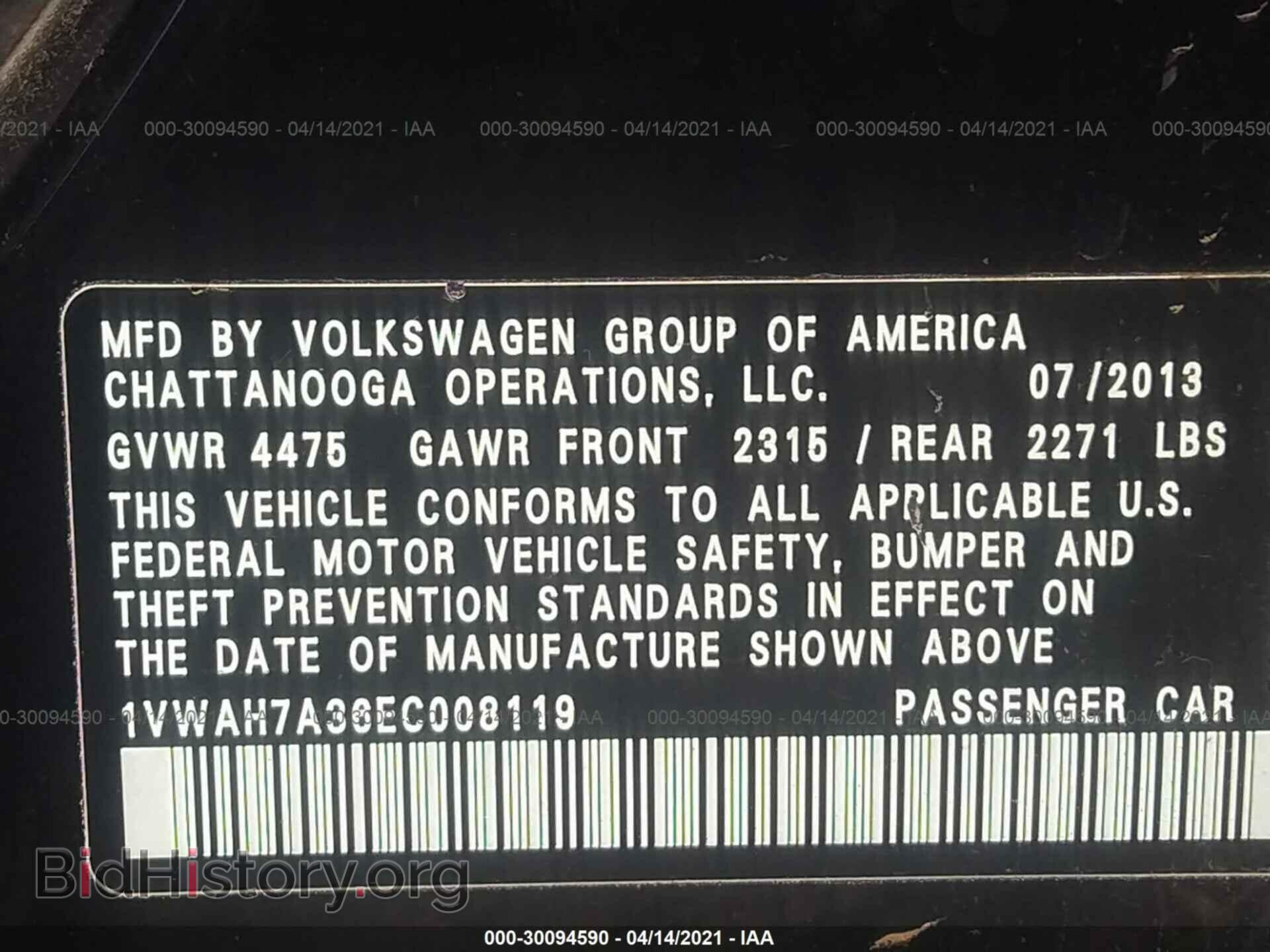 2014 VOLKSWAGEN PASSAT - VIN: 1VWAH7A36EC008119 - Фото 9