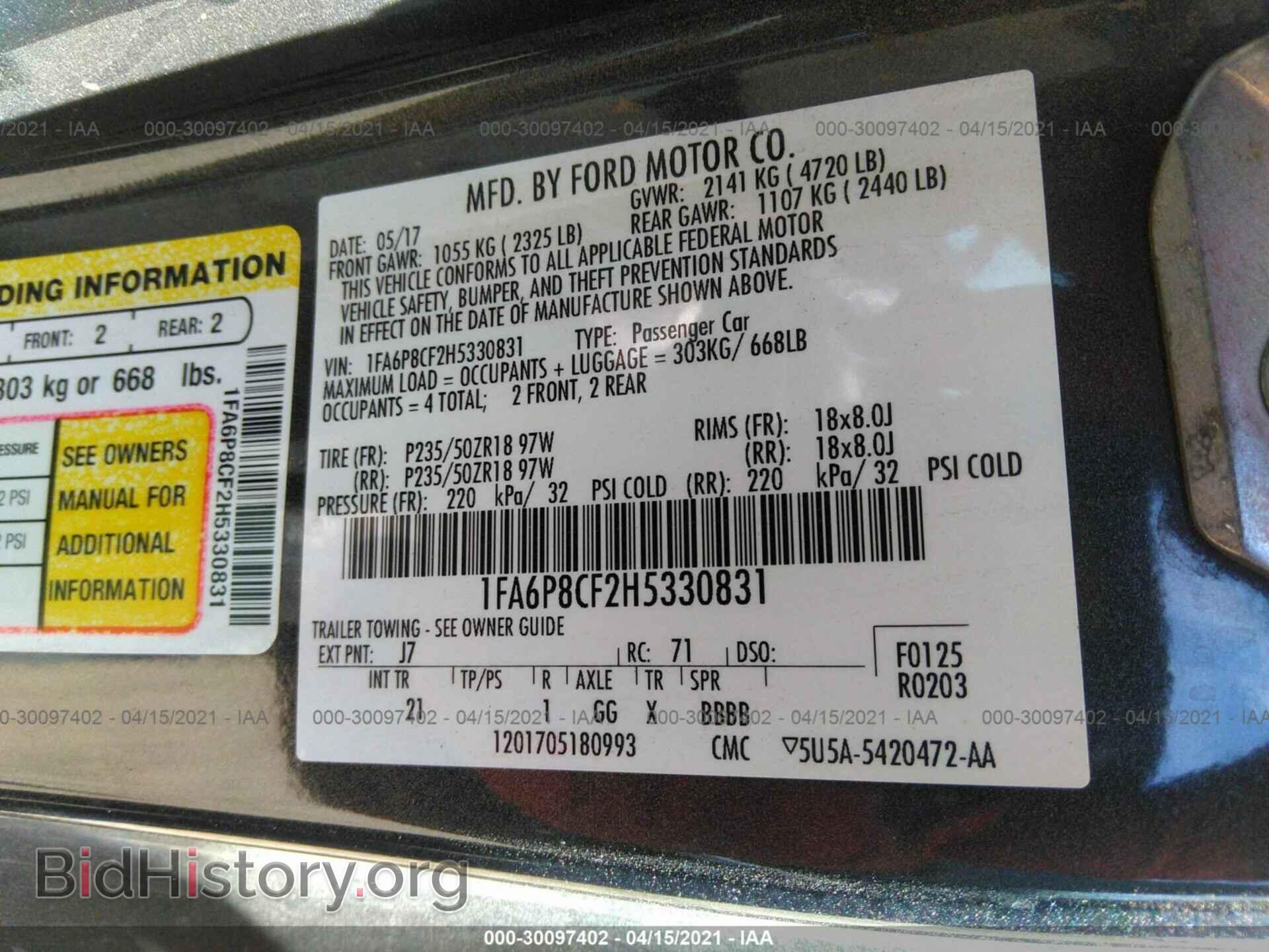 2017 FORD MUSTANG - VIN: 1FA6P8CF2H5330831 - Photo 9
