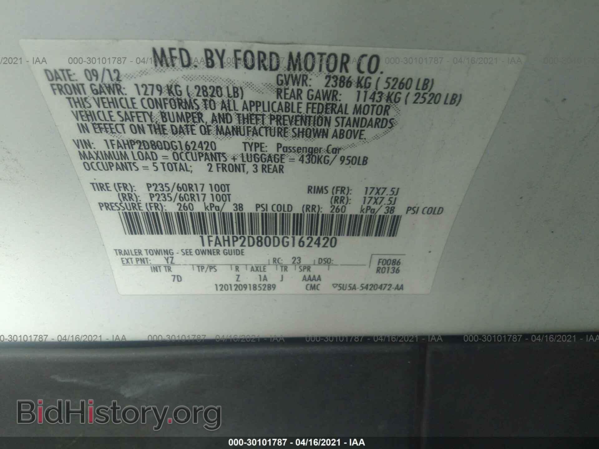 2013 FORD TAURUS - VIN: 1FAHP2D80DG162420 - Photo 9