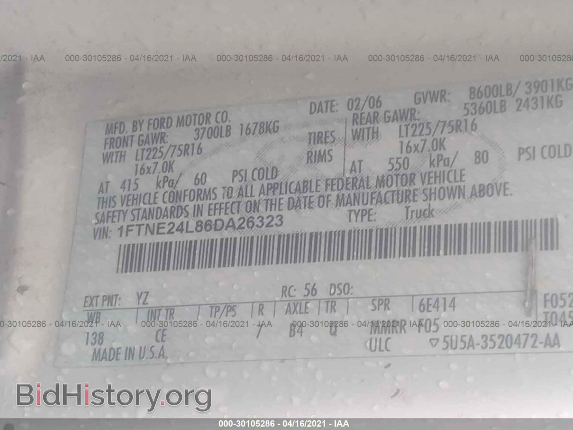 2006 FORD ECONOLINE CARGO VAN - VIN: 1FTNE24L86DA26323 - Фото 9