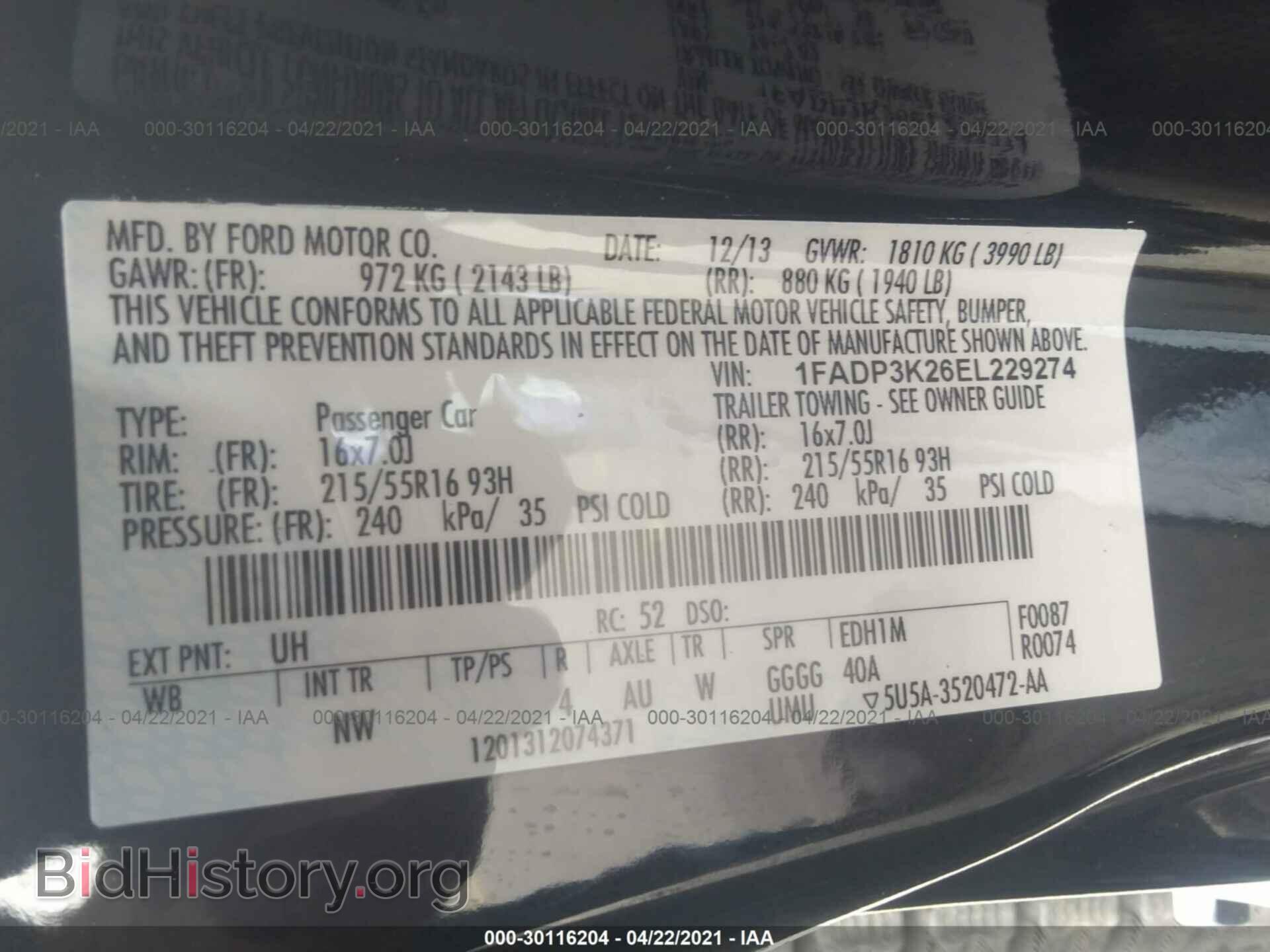2014 FORD FOCUS - VIN: 1FADP3K26EL229274 - Фото 9