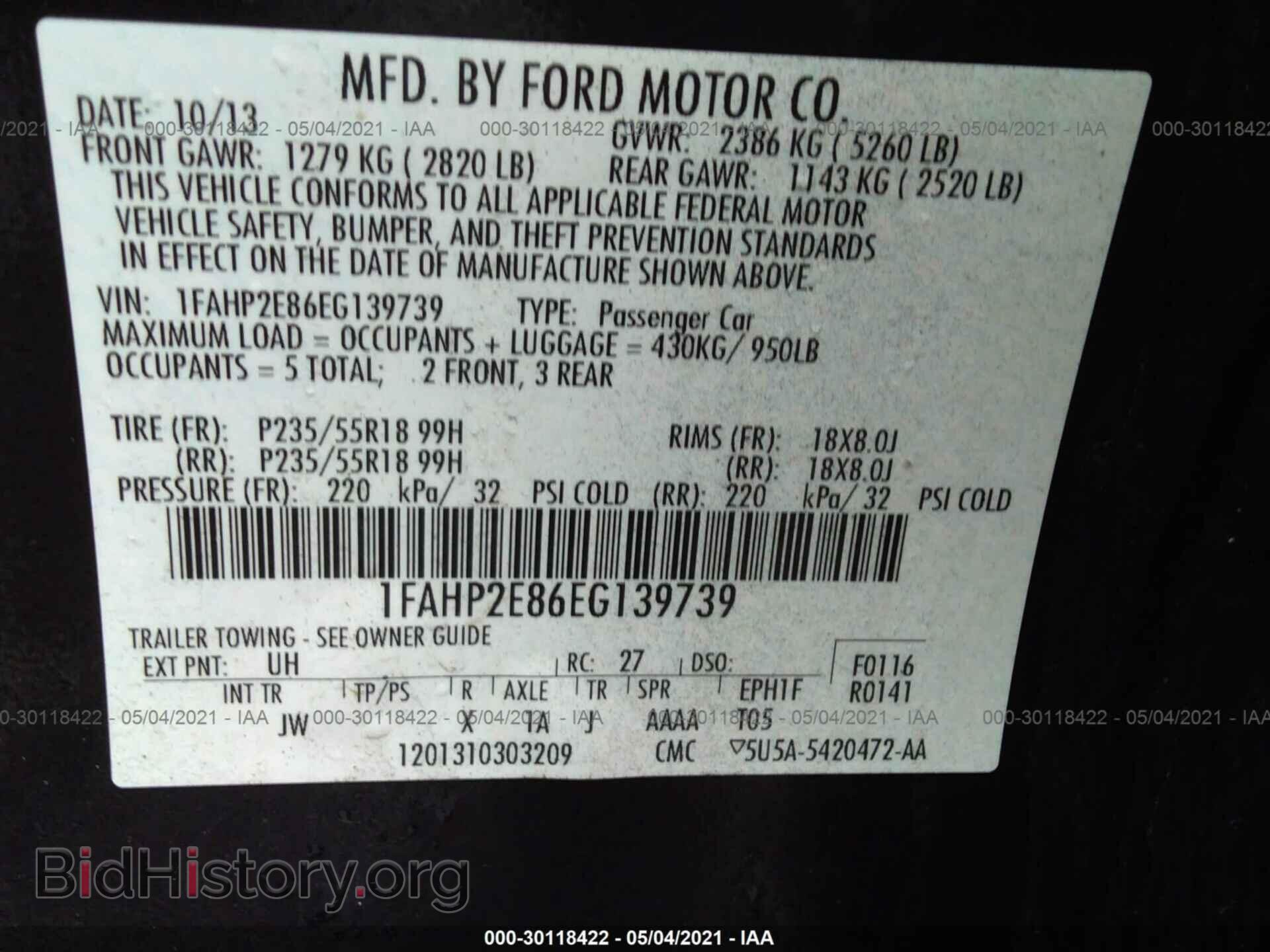 2014 FORD TAURUS - VIN: 1FAHP2E86EG139739 - Photo 9