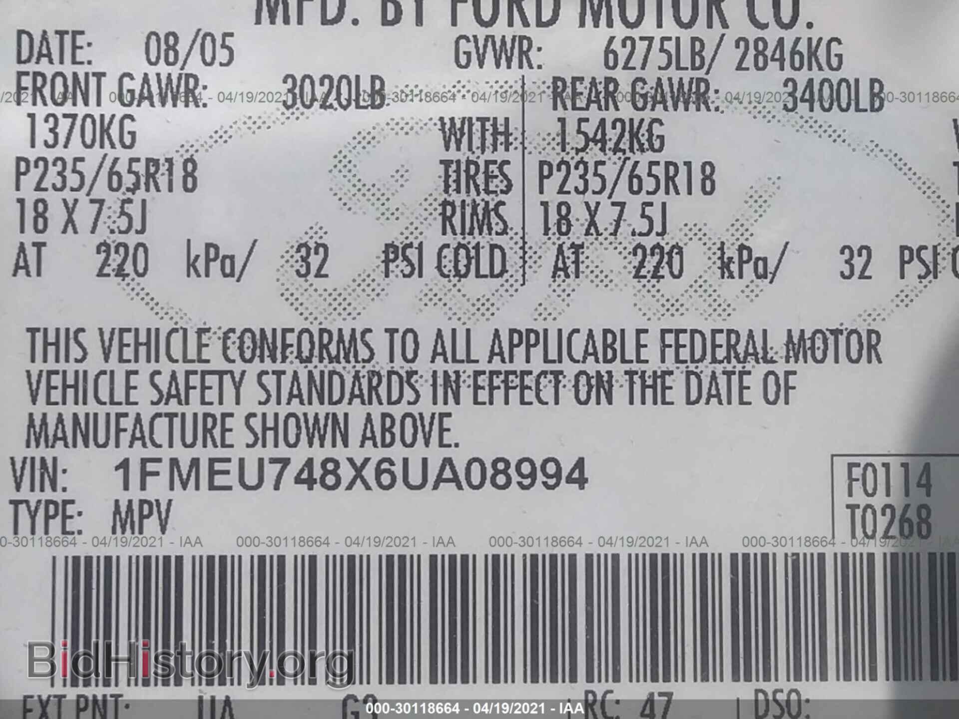 2006 FORD EXPLORER - VIN: 1FMEU748X6UA08994 - Фото 9