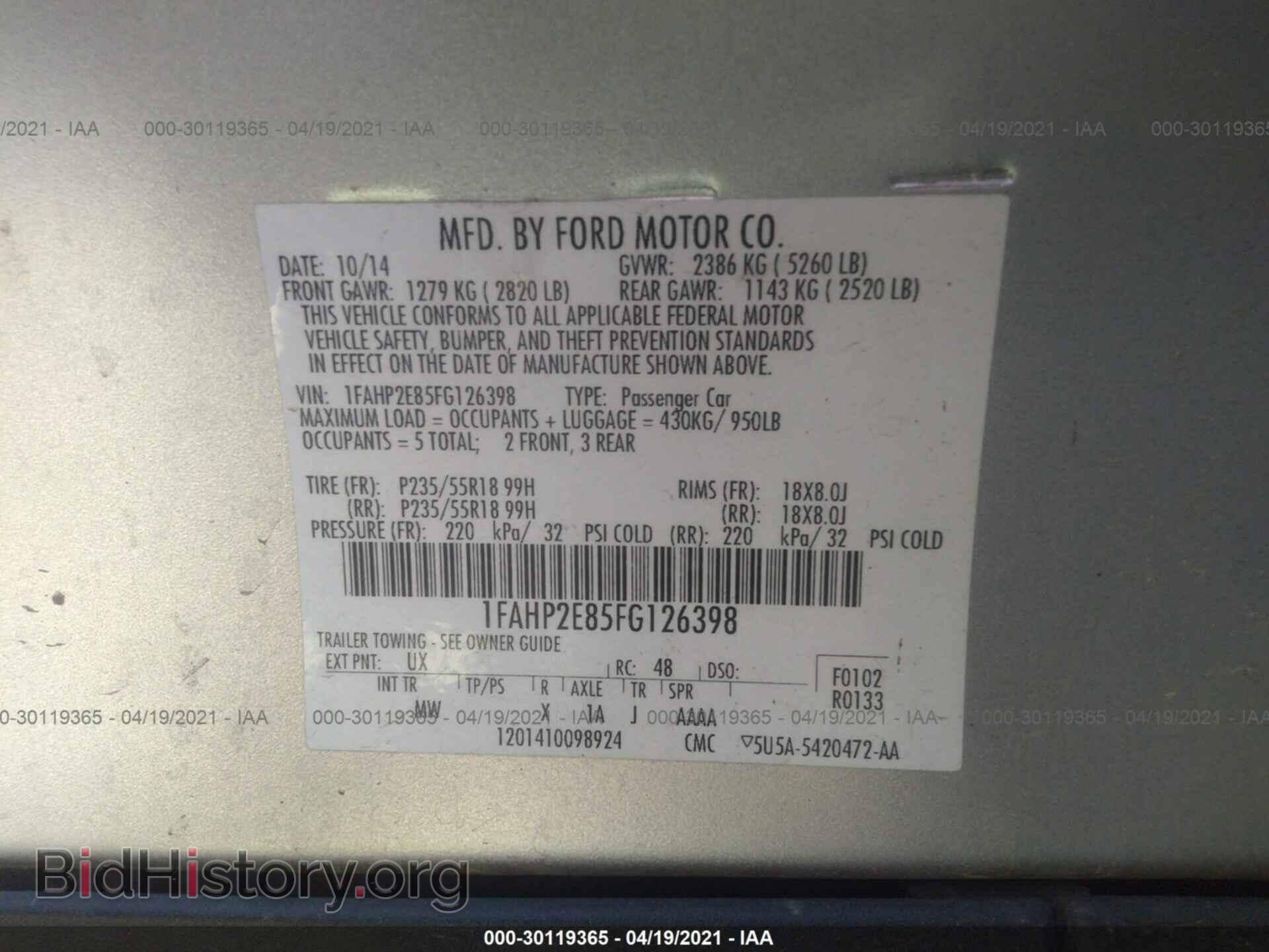 2015 FORD TAURUS - VIN: 1FAHP2E85FG126398 - Photo 9