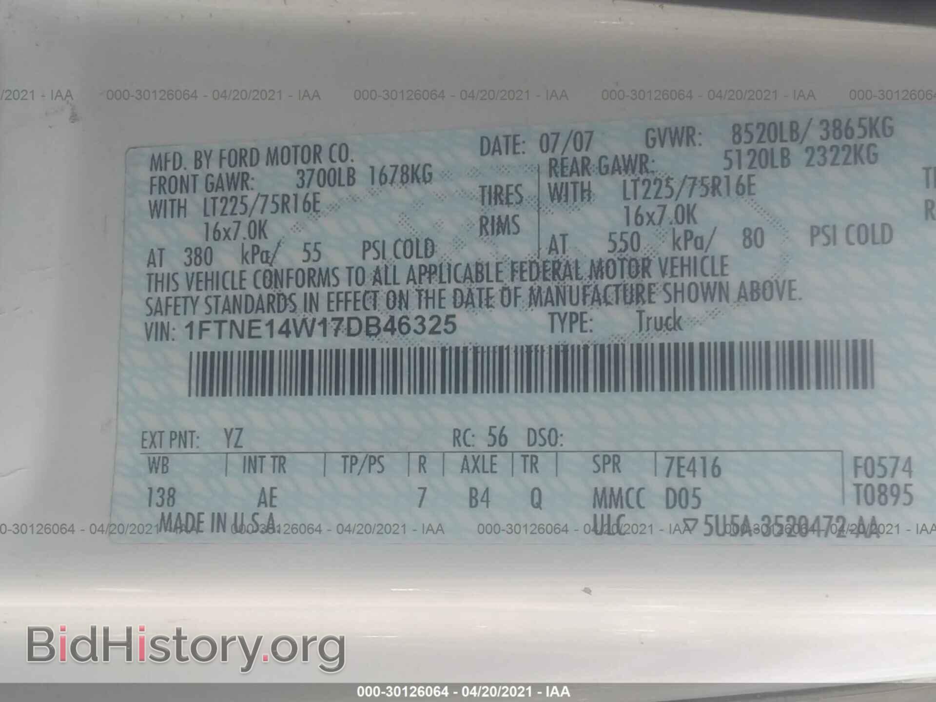 2007 FORD ECONOLINE CARGO VAN - VIN: 1FTNE14W17DB46325 - Фото 9