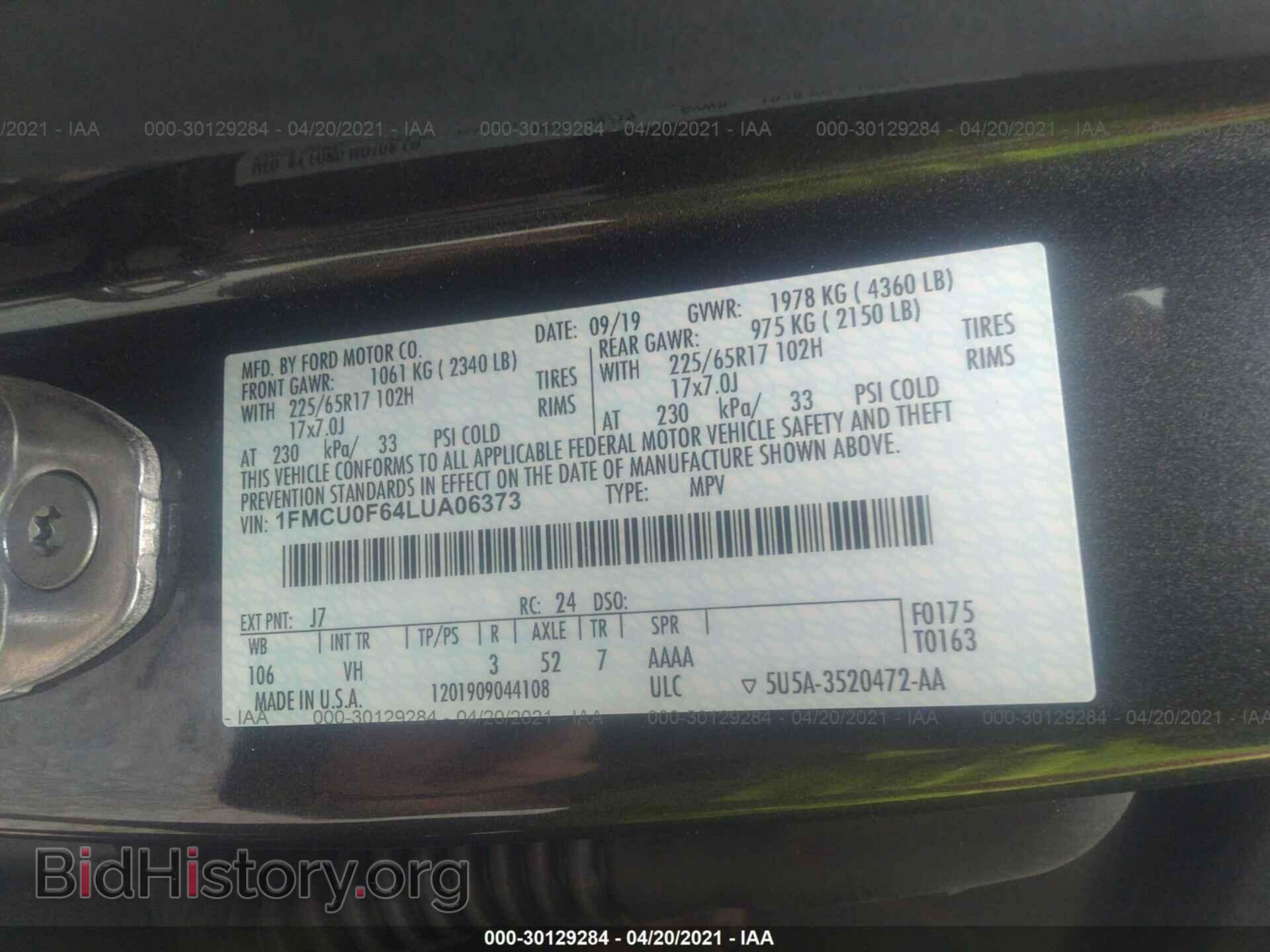 2020 FORD ESCAPE - VIN: 1FMCU0F64LUA06373 - Photo 9