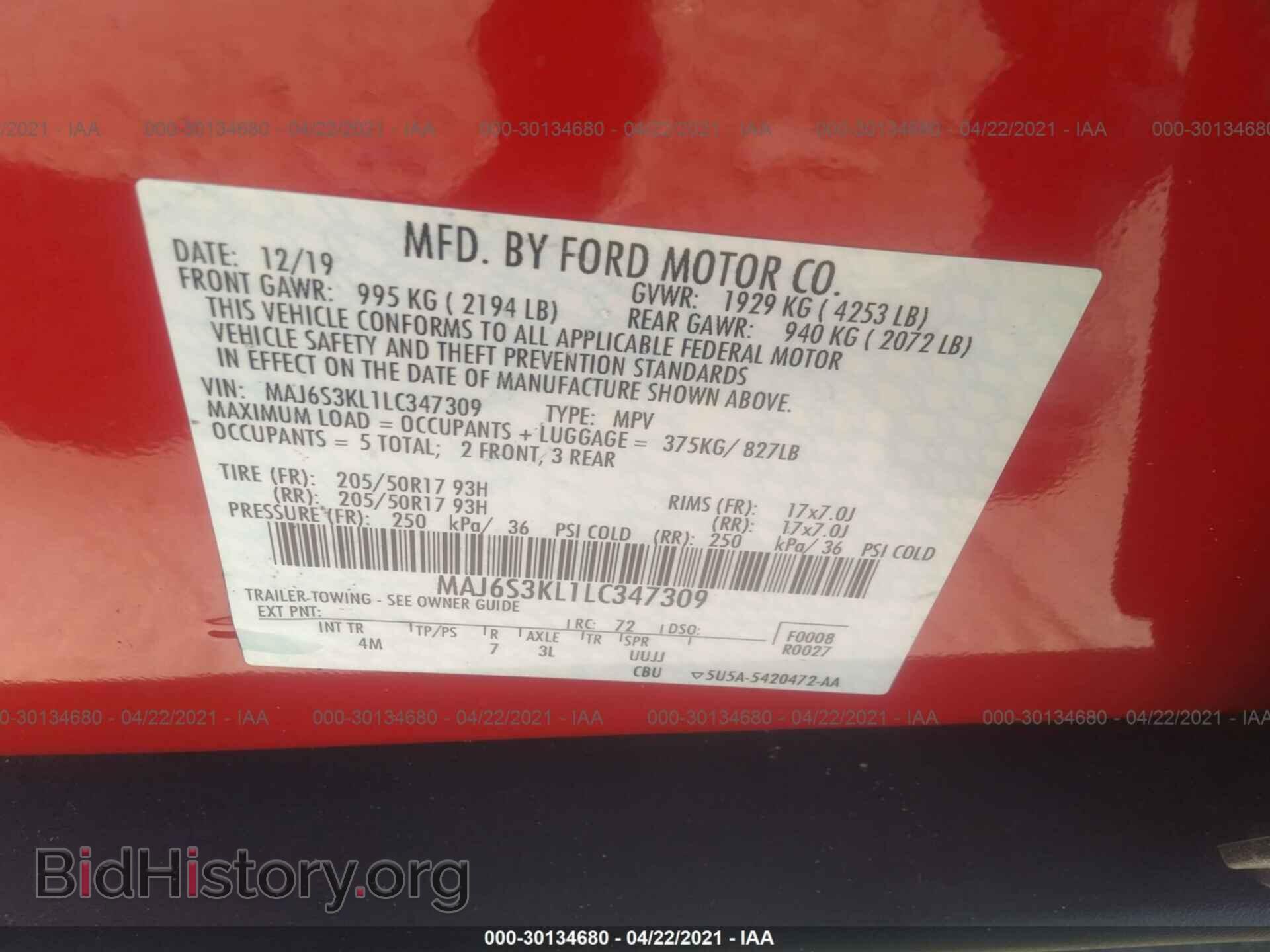 2020 FORD ECOSPORT - VIN: MAJ6S3KL1LC347309 - Photo 9