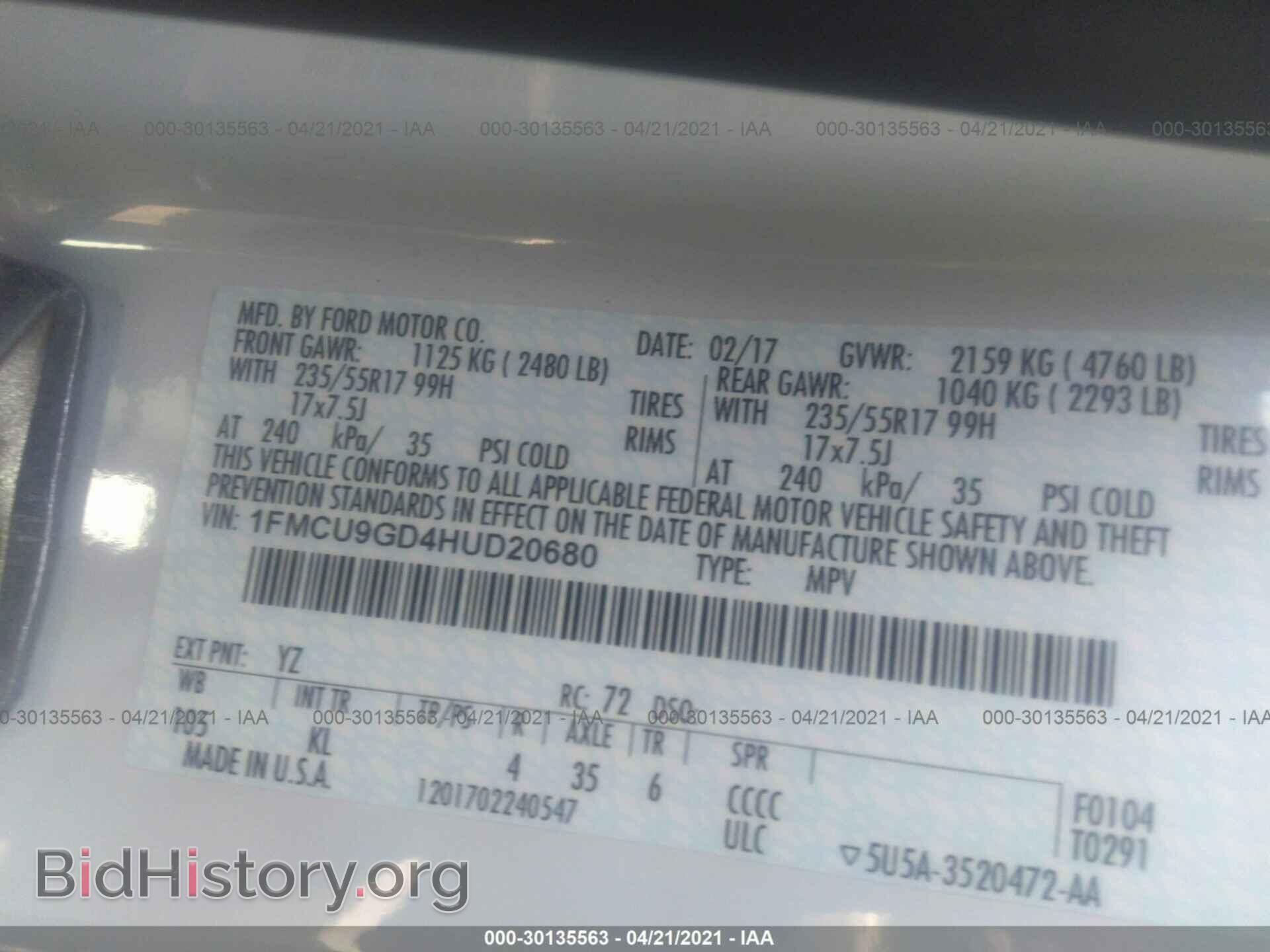2017 FORD ESCAPE - VIN: 1FMCU9GD4HUD20680 - Photo 9