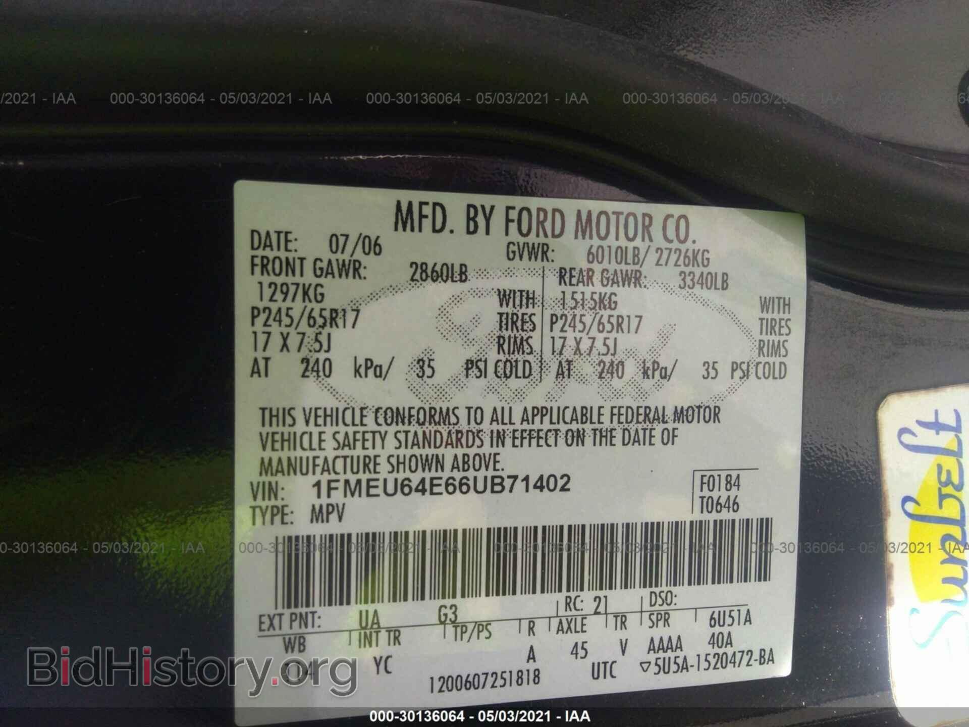 2006 FORD EXPLORER - VIN: 1FMEU64E66UB71402 - Фото 9