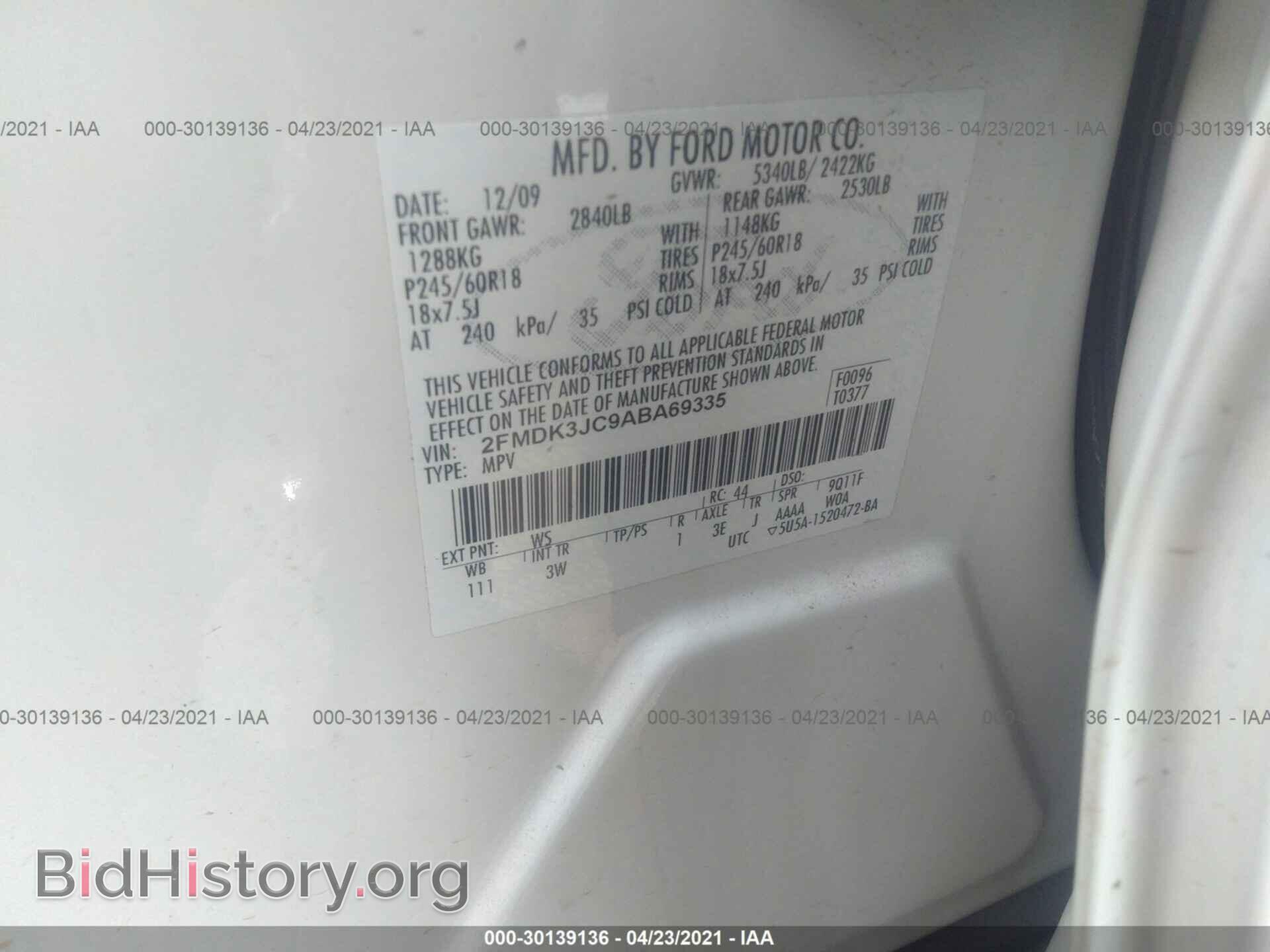 2010 FORD EDGE - VIN: 2FMDK3JC9ABA69335 - Фото 9