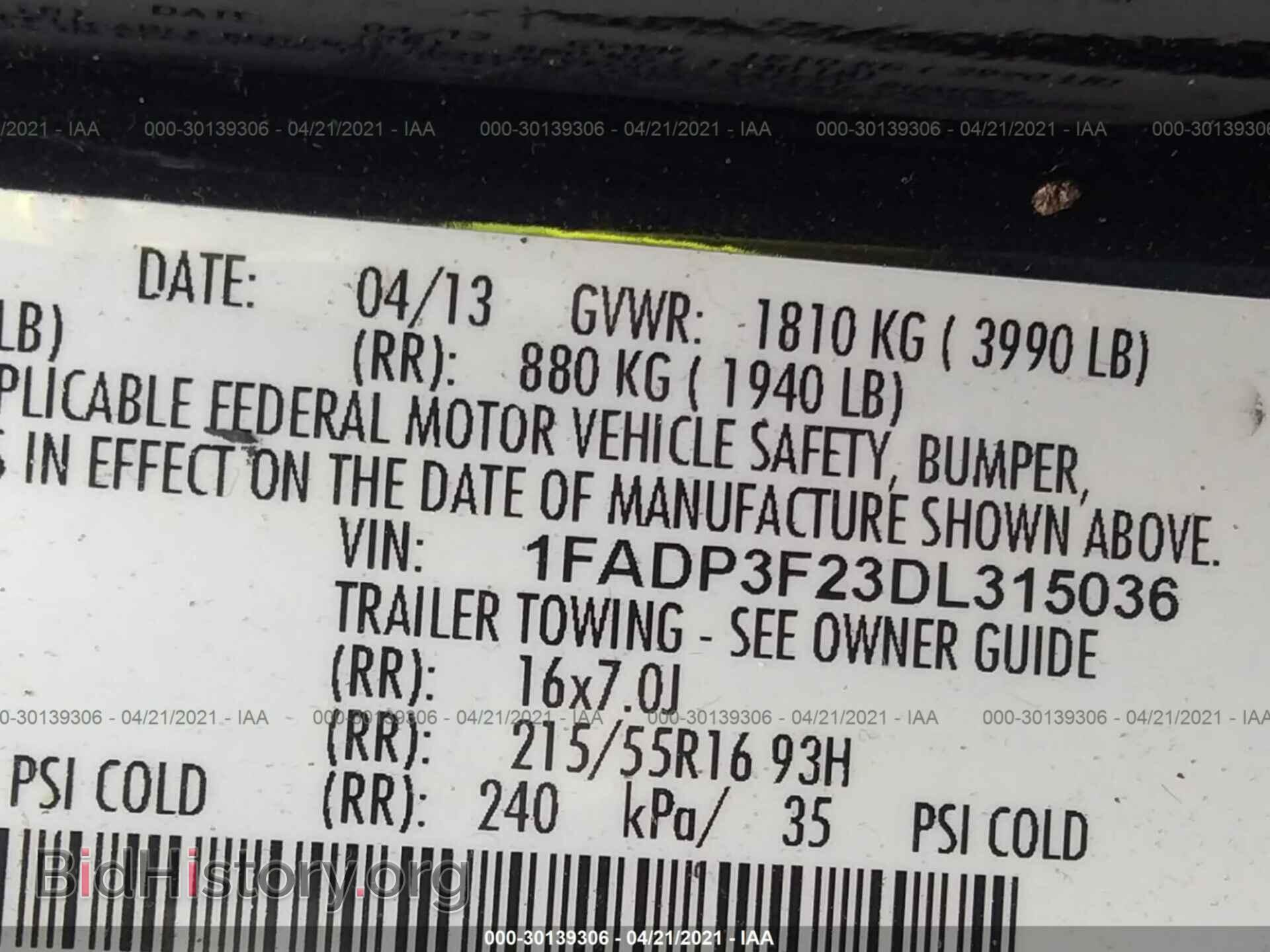 2013 FORD FOCUS - VIN: 1FADP3F23DL315036 - Фото 9