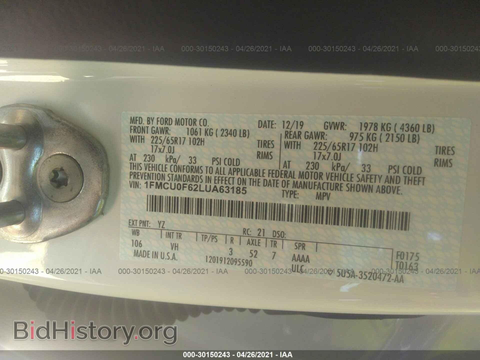 2020 FORD ESCAPE - VIN: 1FMCU0F62LUA63185 - Фото 9