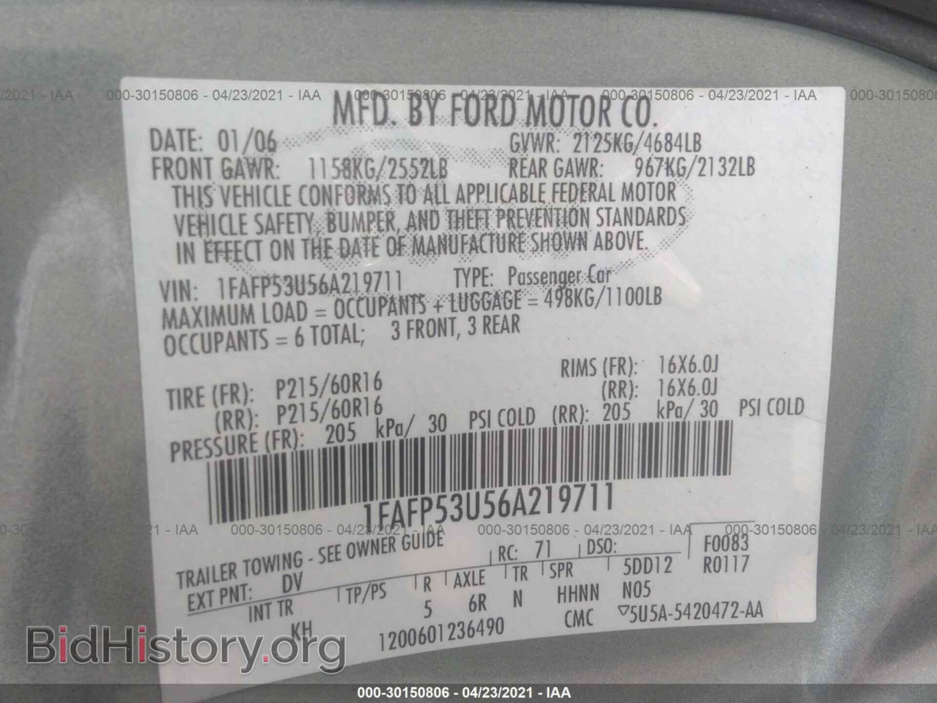 2006 FORD TAURUS - VIN: 1FAFP53U56A219711 - Фото 9
