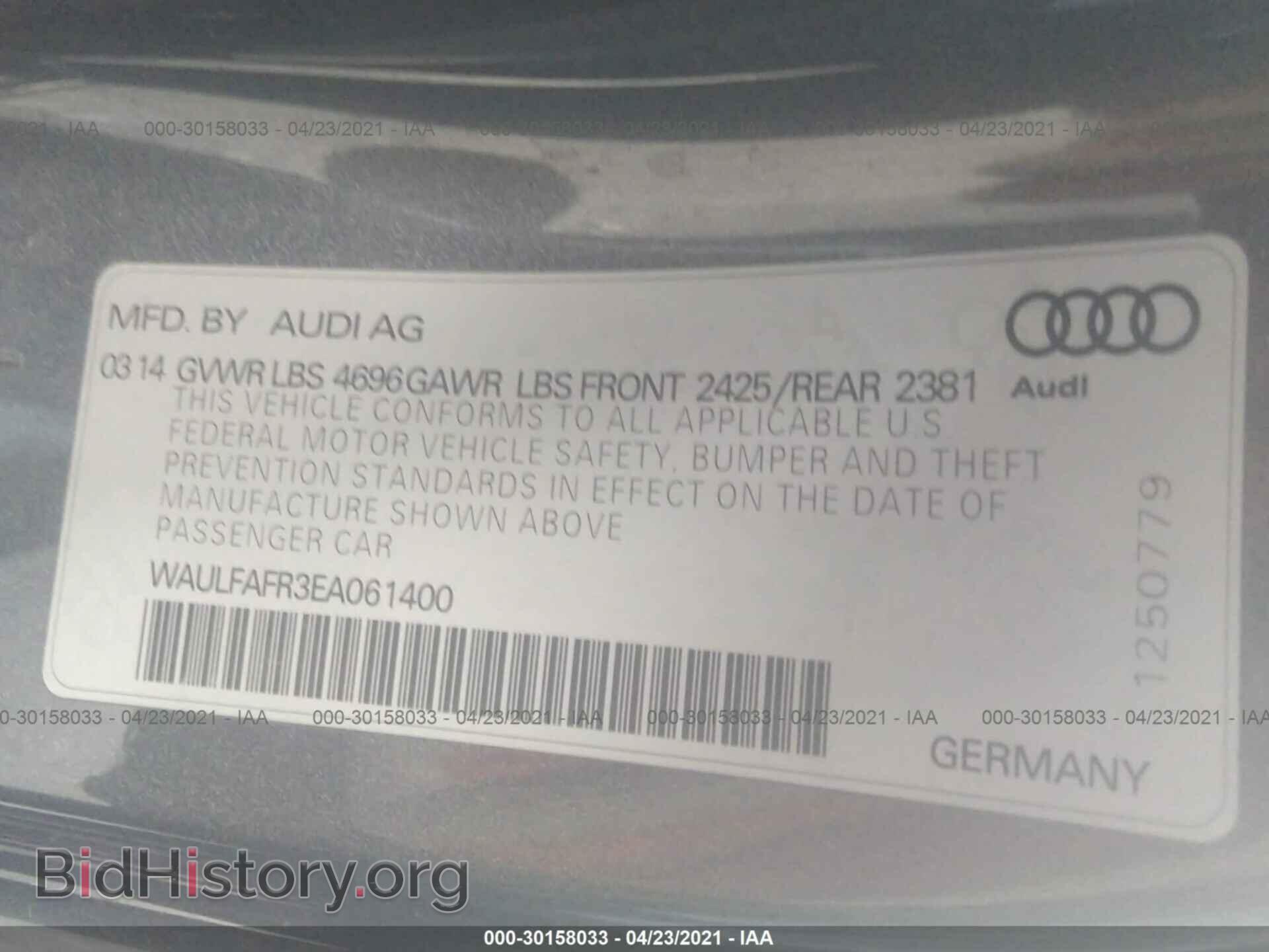 2014 AUDI A5 - VIN: WAULFAFR3EA061400 - Фото 9