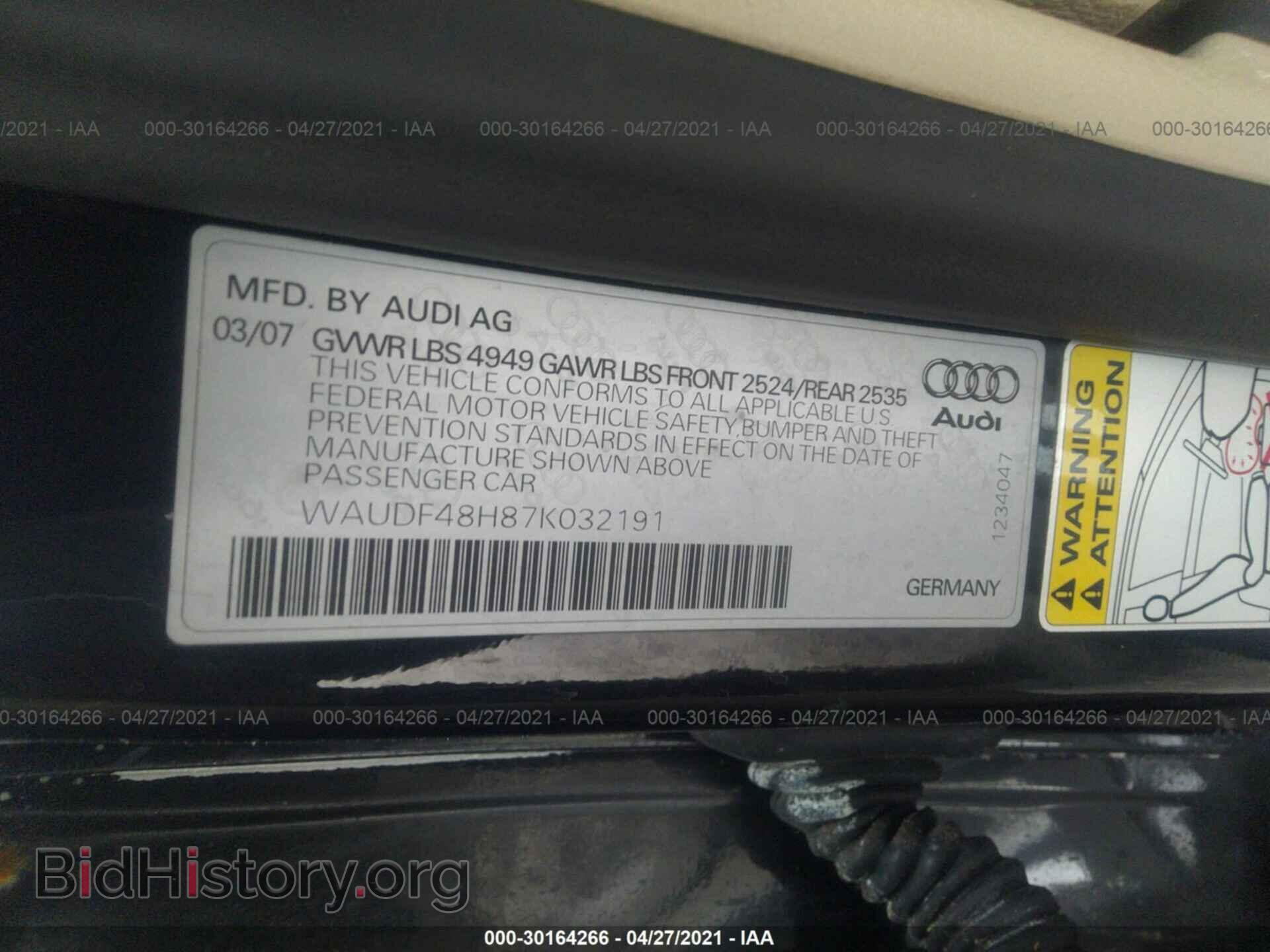 2007 AUDI A4 - VIN: WAUDF48H87K032191 - Фото 9
