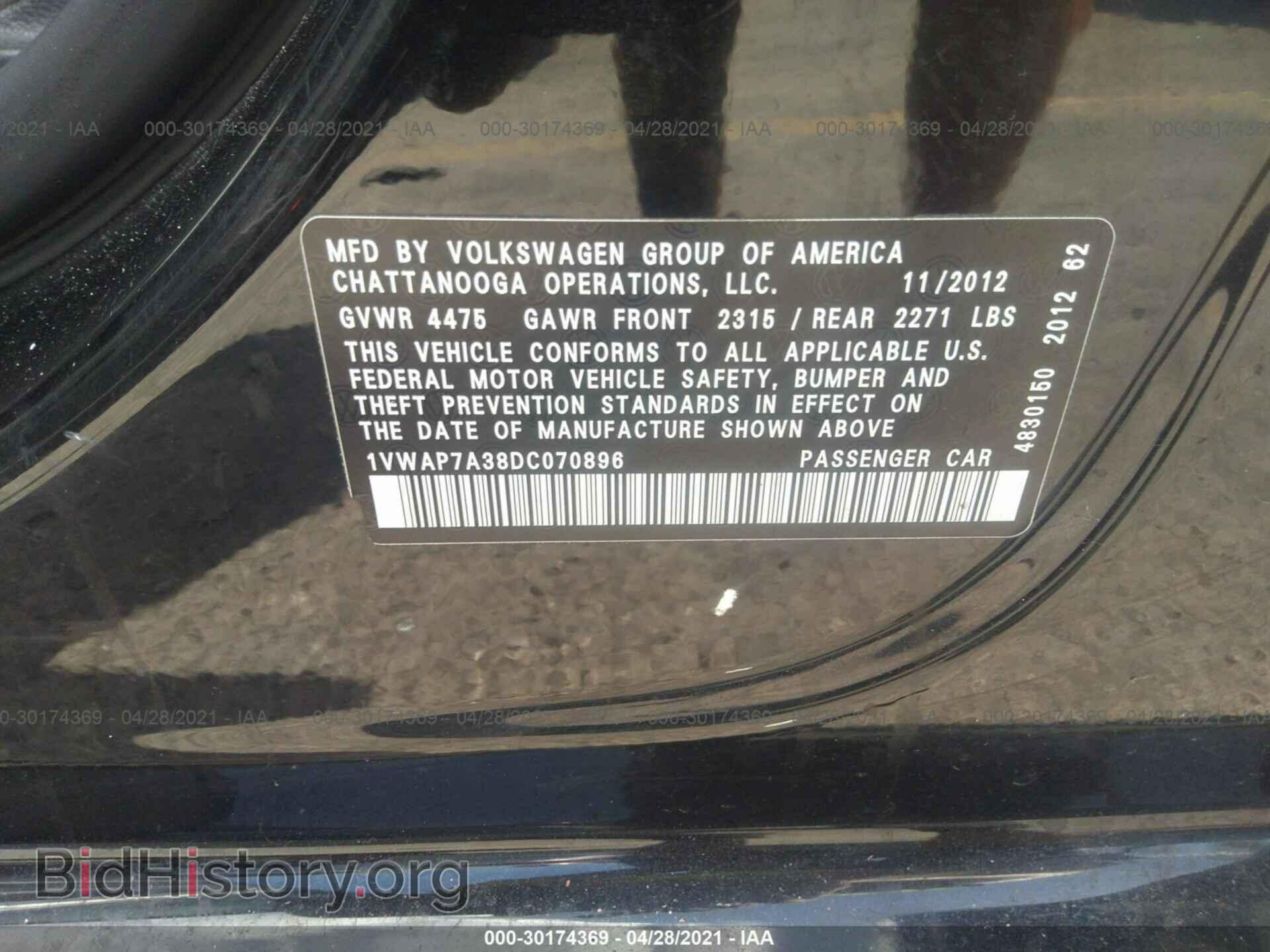 2013 VOLKSWAGEN PASSAT - VIN: 1VWAP7A38DC070896 - Фото 9