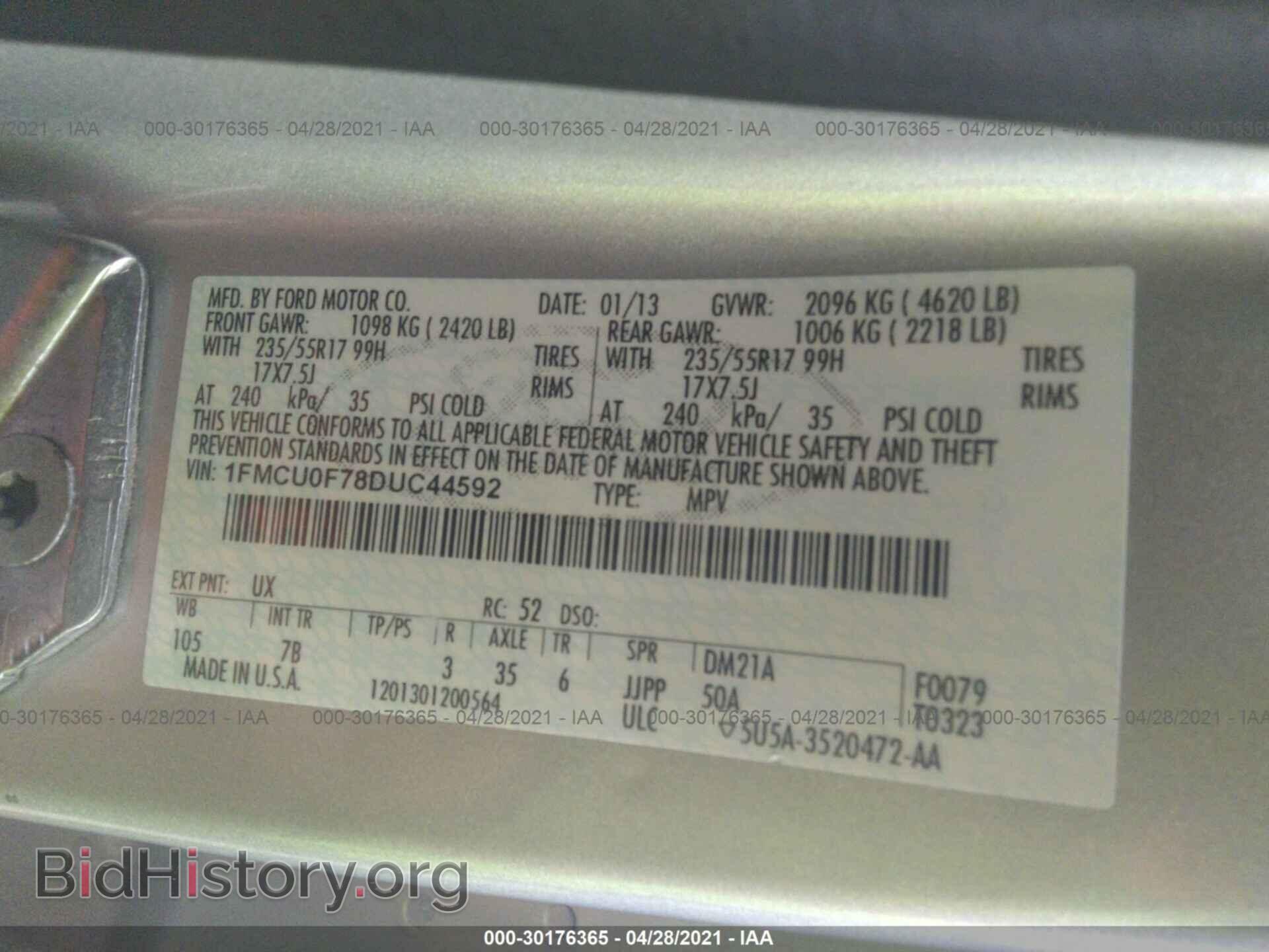 2013 FORD ESCAPE - VIN: 1FMCU0F78DUC44592 - Фото 9