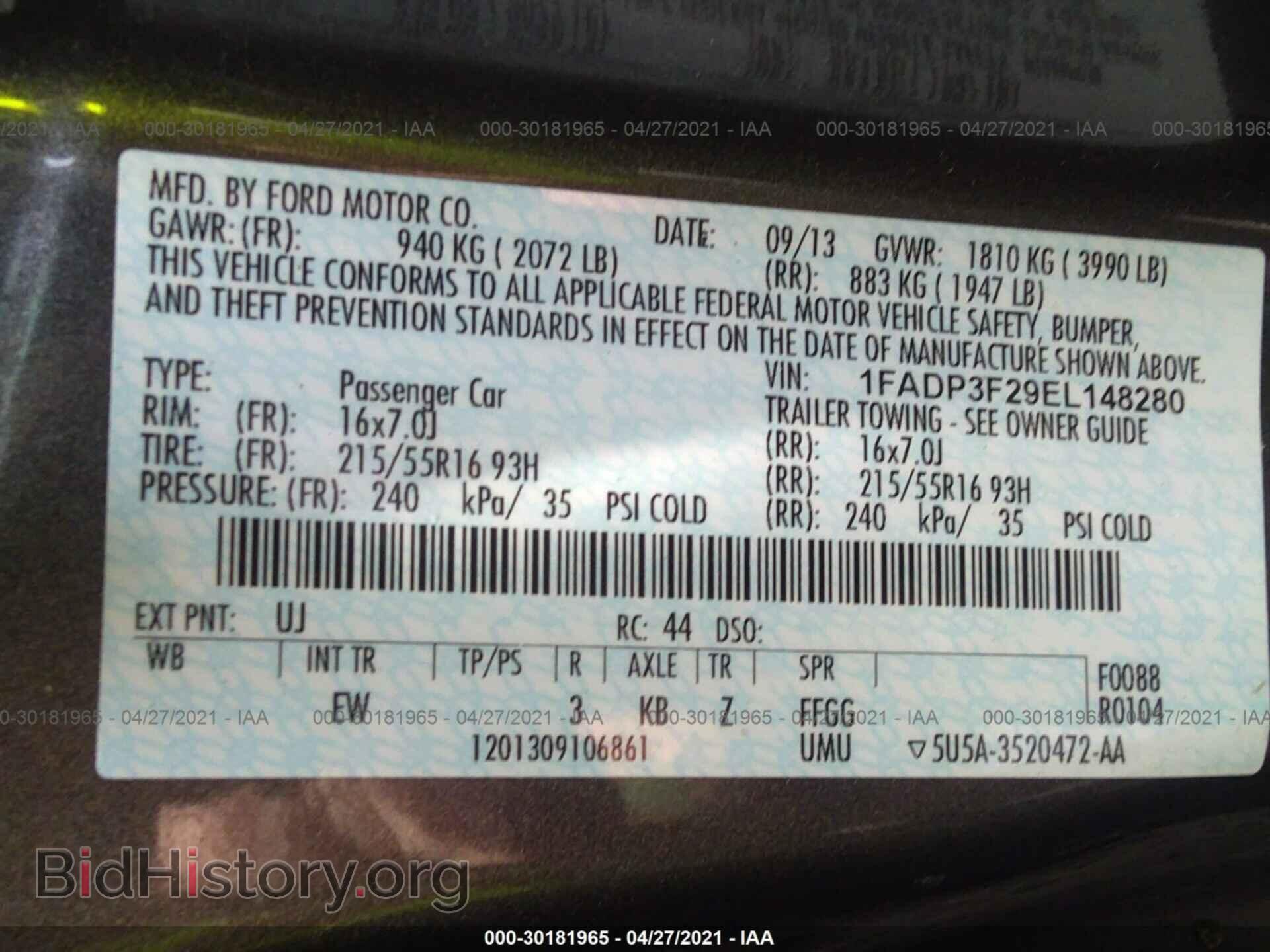 2014 FORD FOCUS - VIN: 1FADP3F29EL148280 - Фото 9