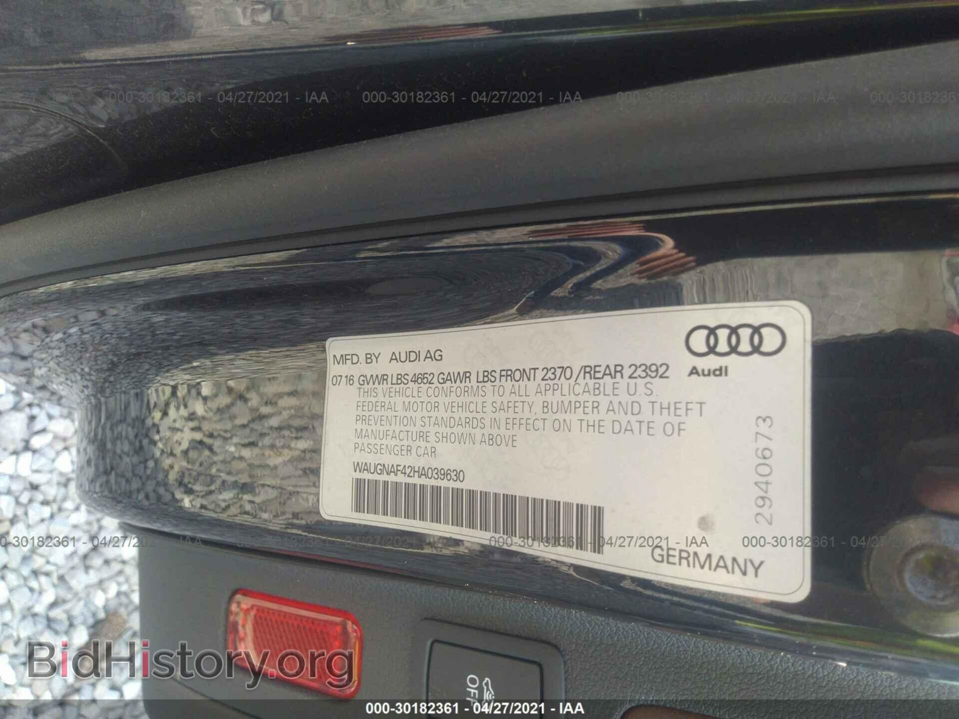 2017 AUDI A4 - VIN: WAUGNAF42HA039630 - Фото 9