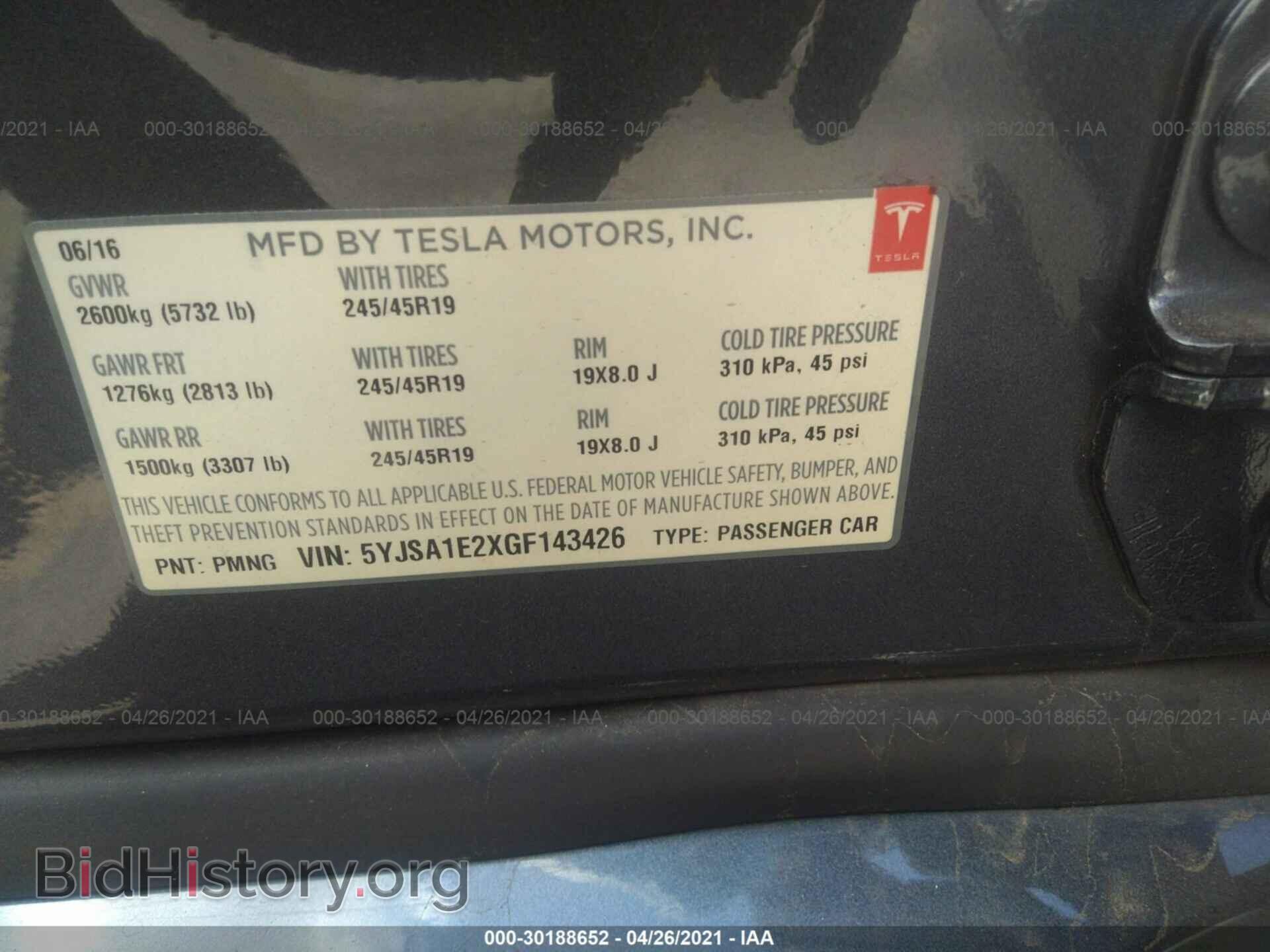 2016 TESLA MODEL S - VIN: 5YJSA1E2XGF143426 - Фото 9