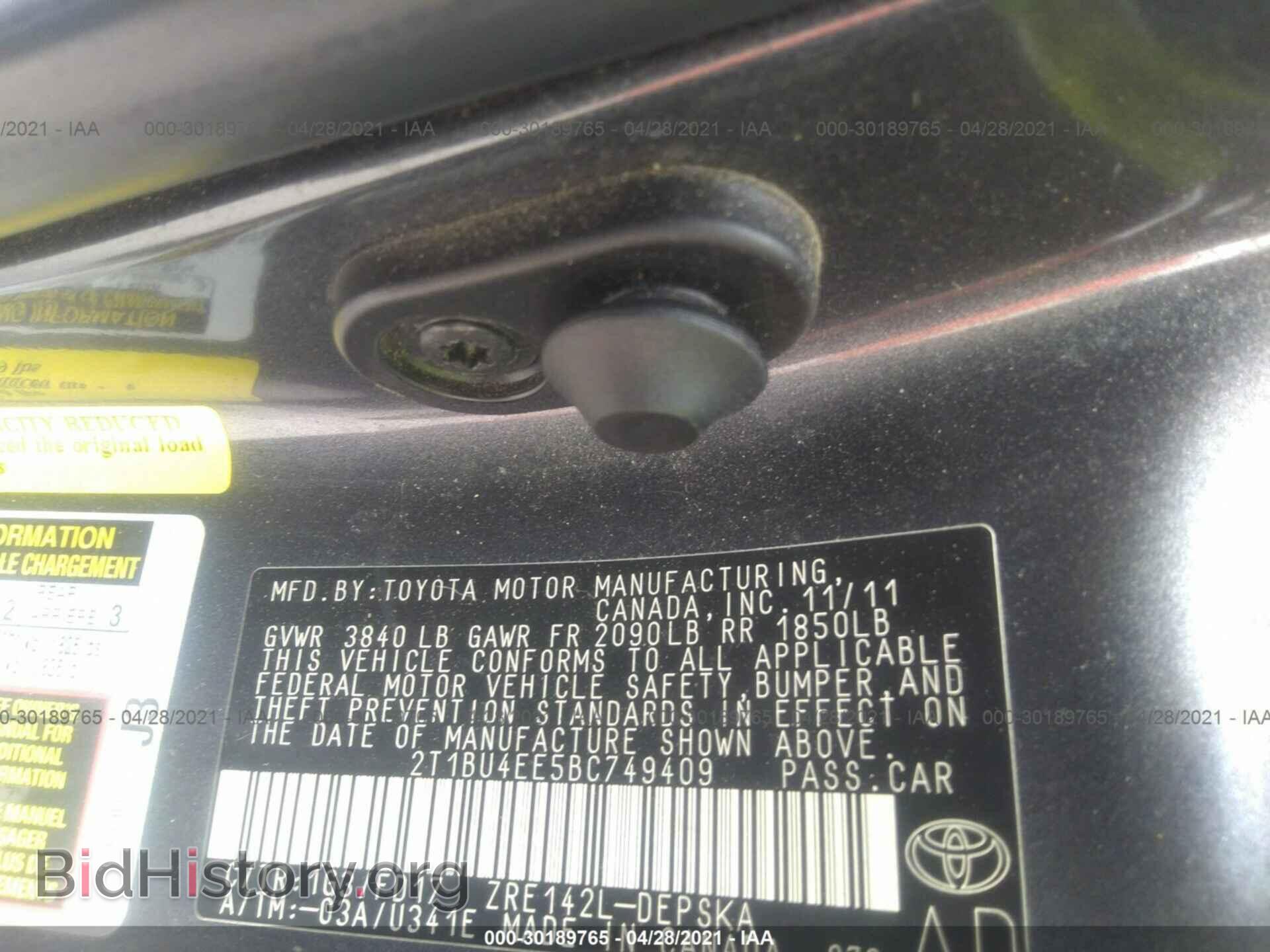2011 TOYOTA COROLLA - VIN: 2T1BU4EE5BC749409 - Фото 9
