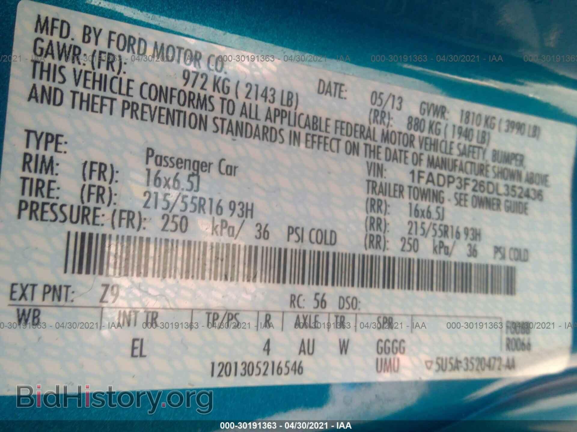 2013 FORD FOCUS - VIN: 1FADP3F26DL352436 - Фото 9