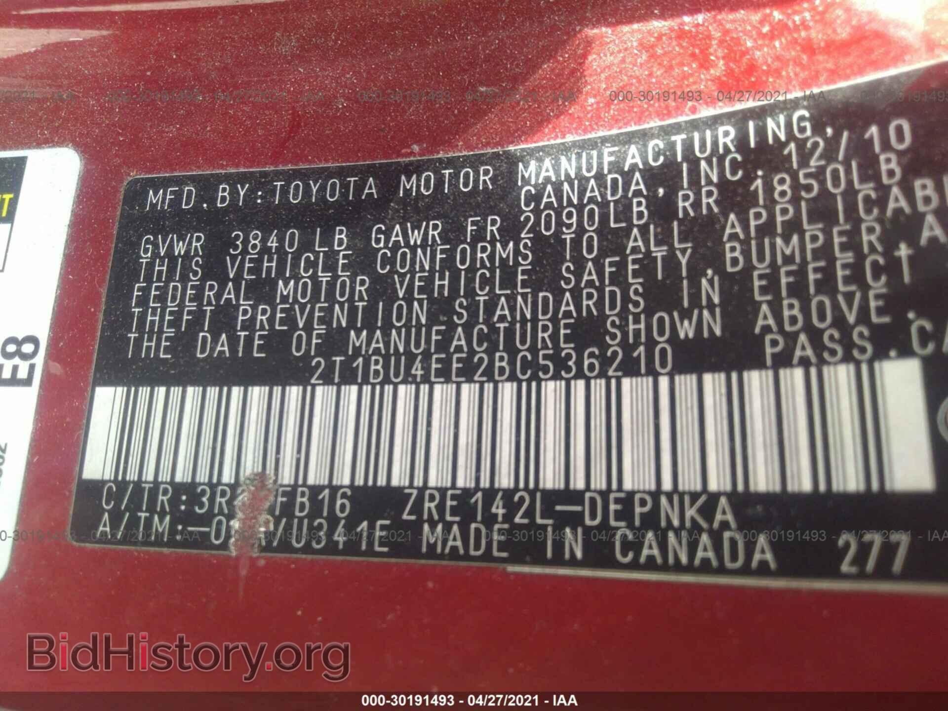 2011 TOYOTA COROLLA - VIN: 2T1BU4EE2BC536210 - Фото 9