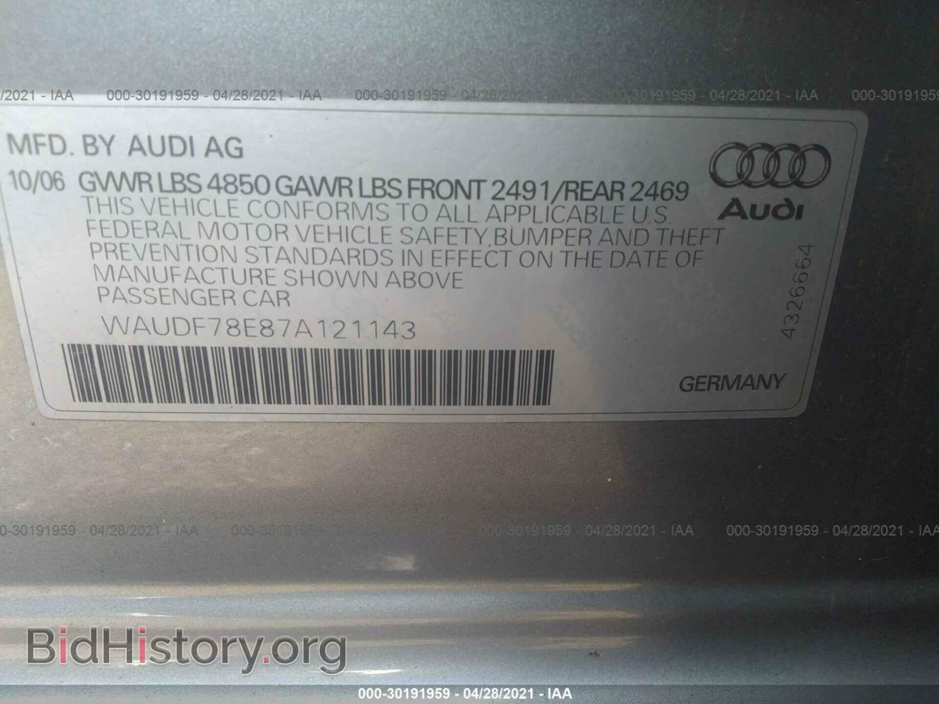 2007 AUDI A4 - VIN: WAUDF78E87A121143 - Фото 9