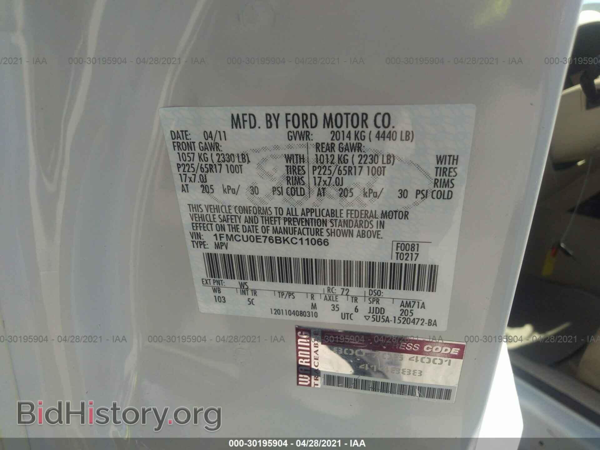 2011 FORD ESCAPE - VIN: 1FMCU0E76BKC11066 - Photo 9