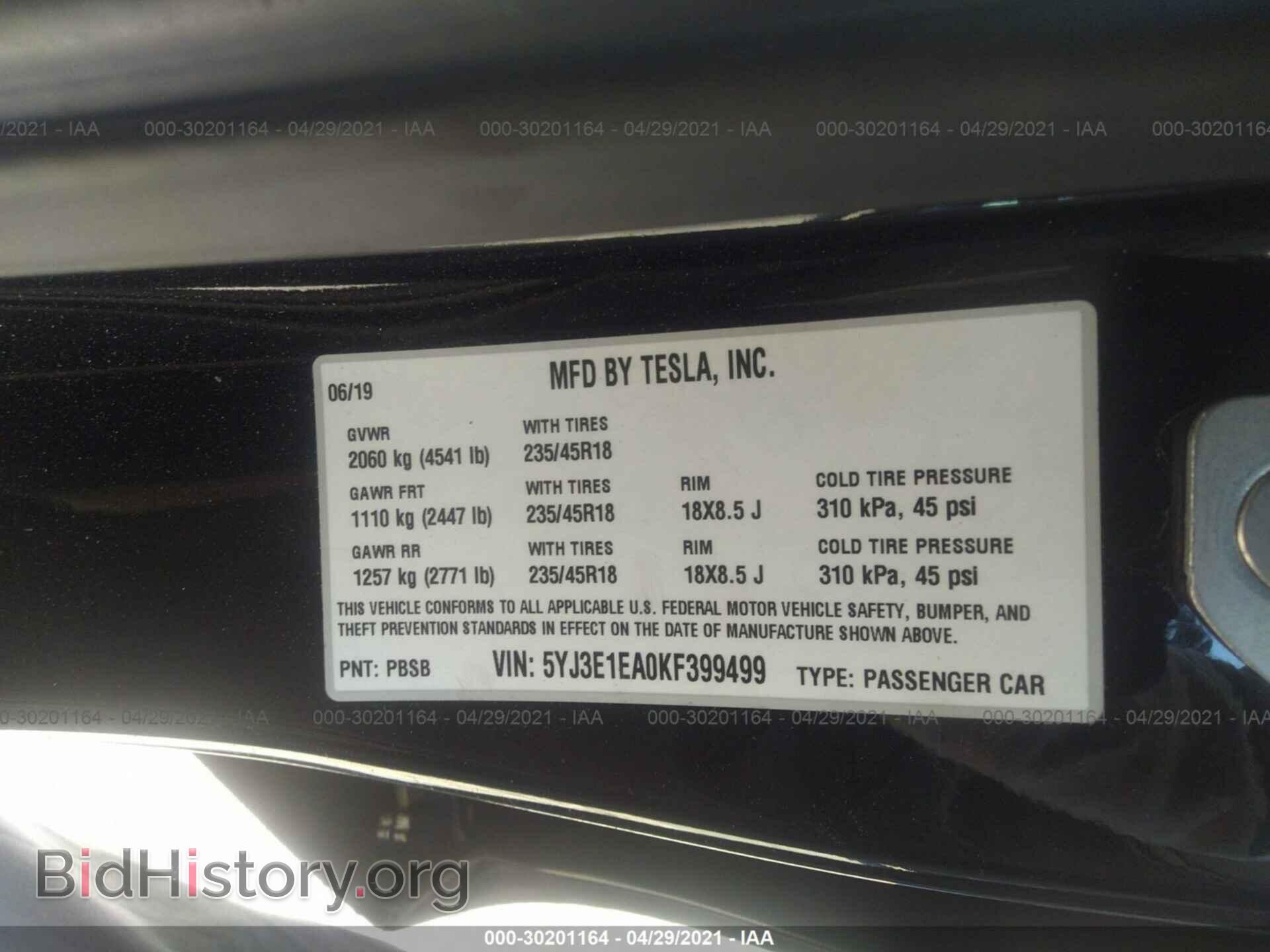 2019 TESLA MODEL 3 - VIN: 5YJ3E1EA0KF399499 - Photo 9