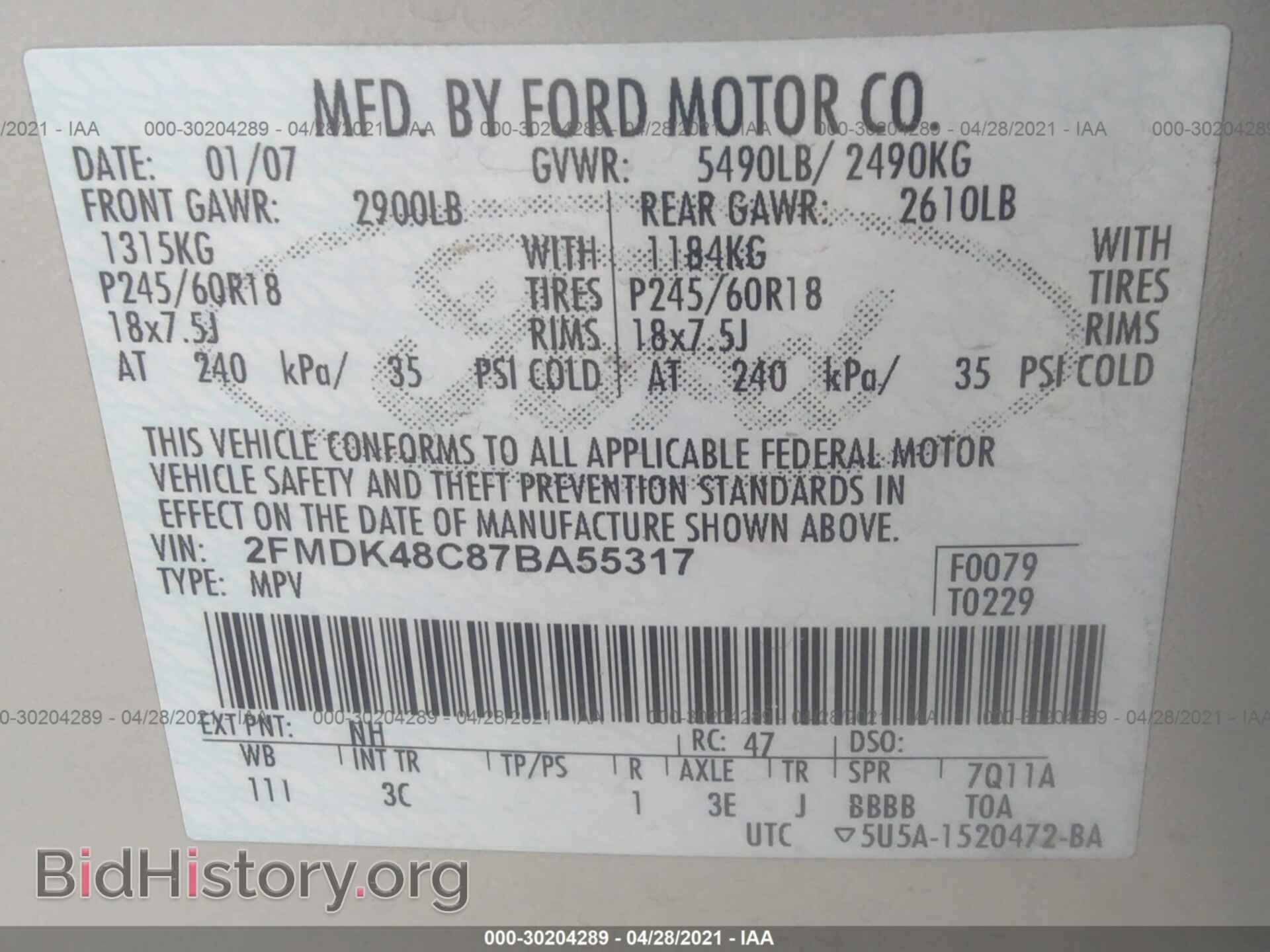 2007 FORD EDGE - VIN: 2FMDK48C87BA55317 - Photo 9
