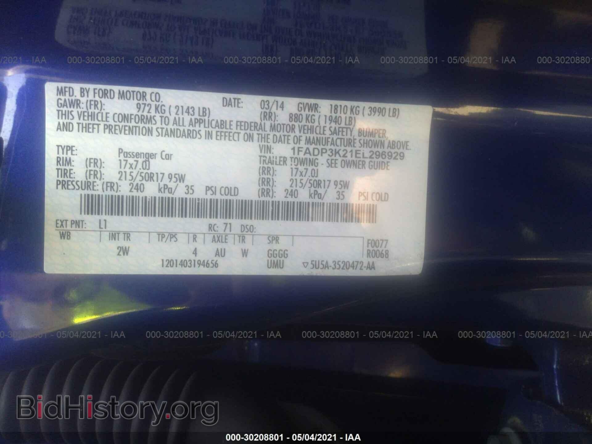 2014 FORD FOCUS - VIN: 1FADP3K21EL296929 - Фото 9