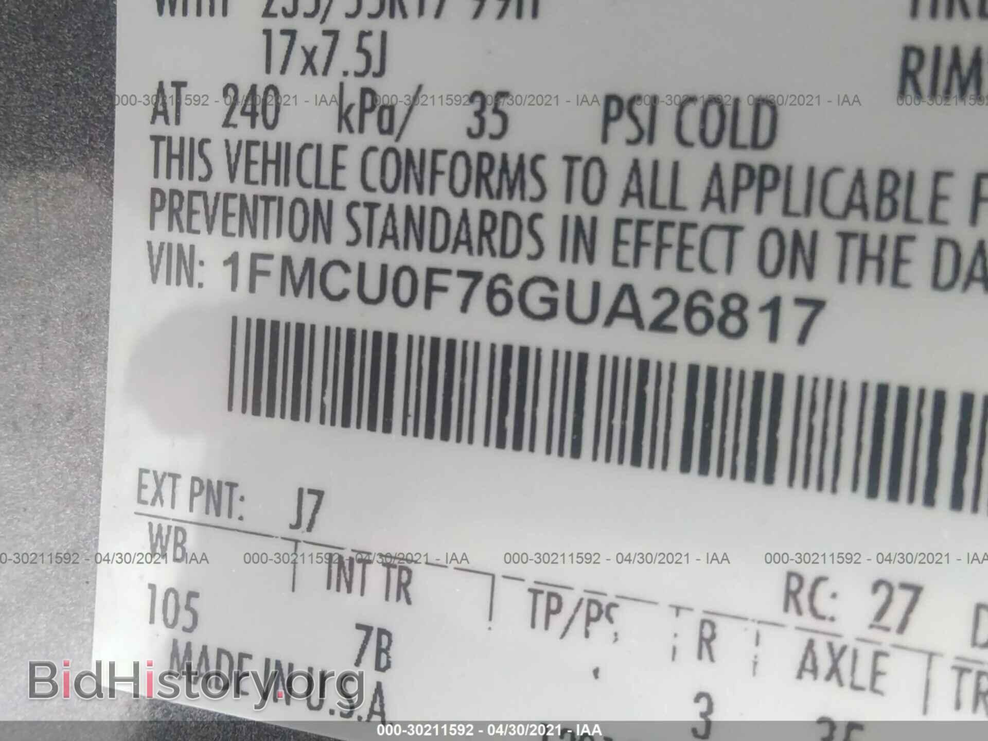 2016 FORD ESCAPE - VIN: 1FMCU0F76GUA26817 - Photo 9