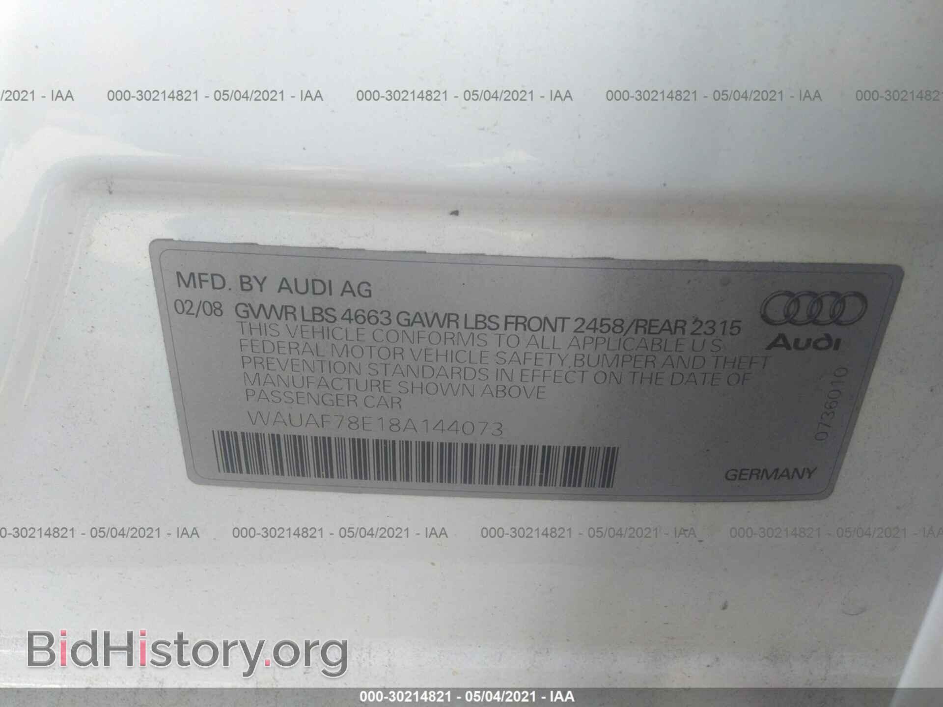 2008 AUDI A4 - VIN: WAUAF78E18A144073 - Фото 9