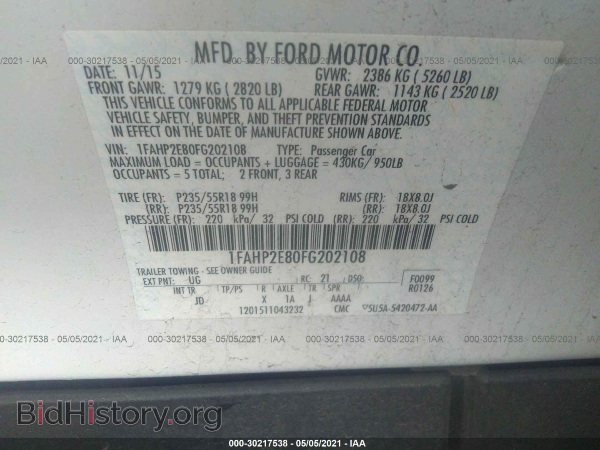 2015 FORD TAURUS - VIN: 1FAHP2E80FG202108 - Фото 9