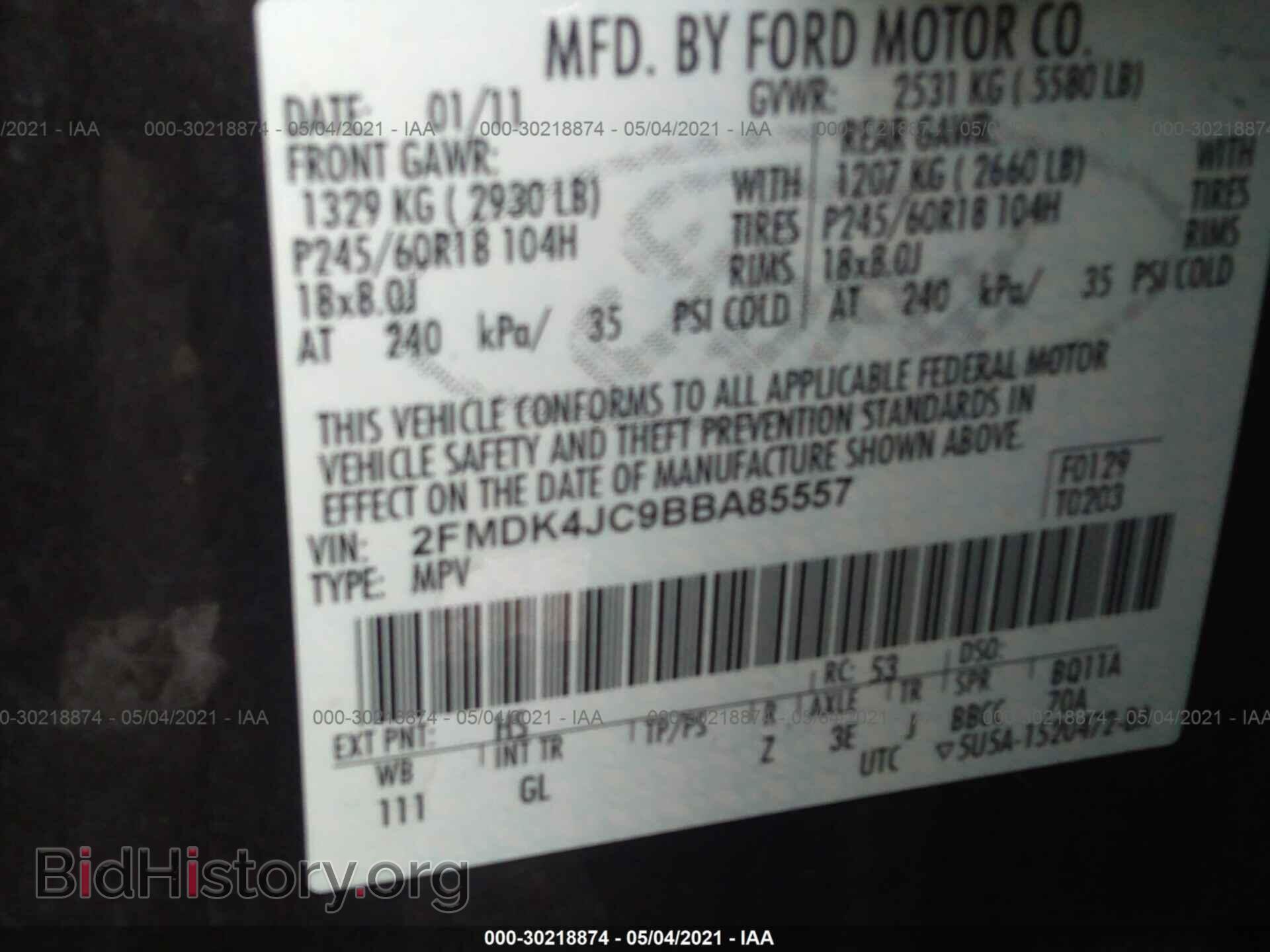 2011 FORD EDGE - VIN: 2FMDK4JC9BBA85557 - Фото 9