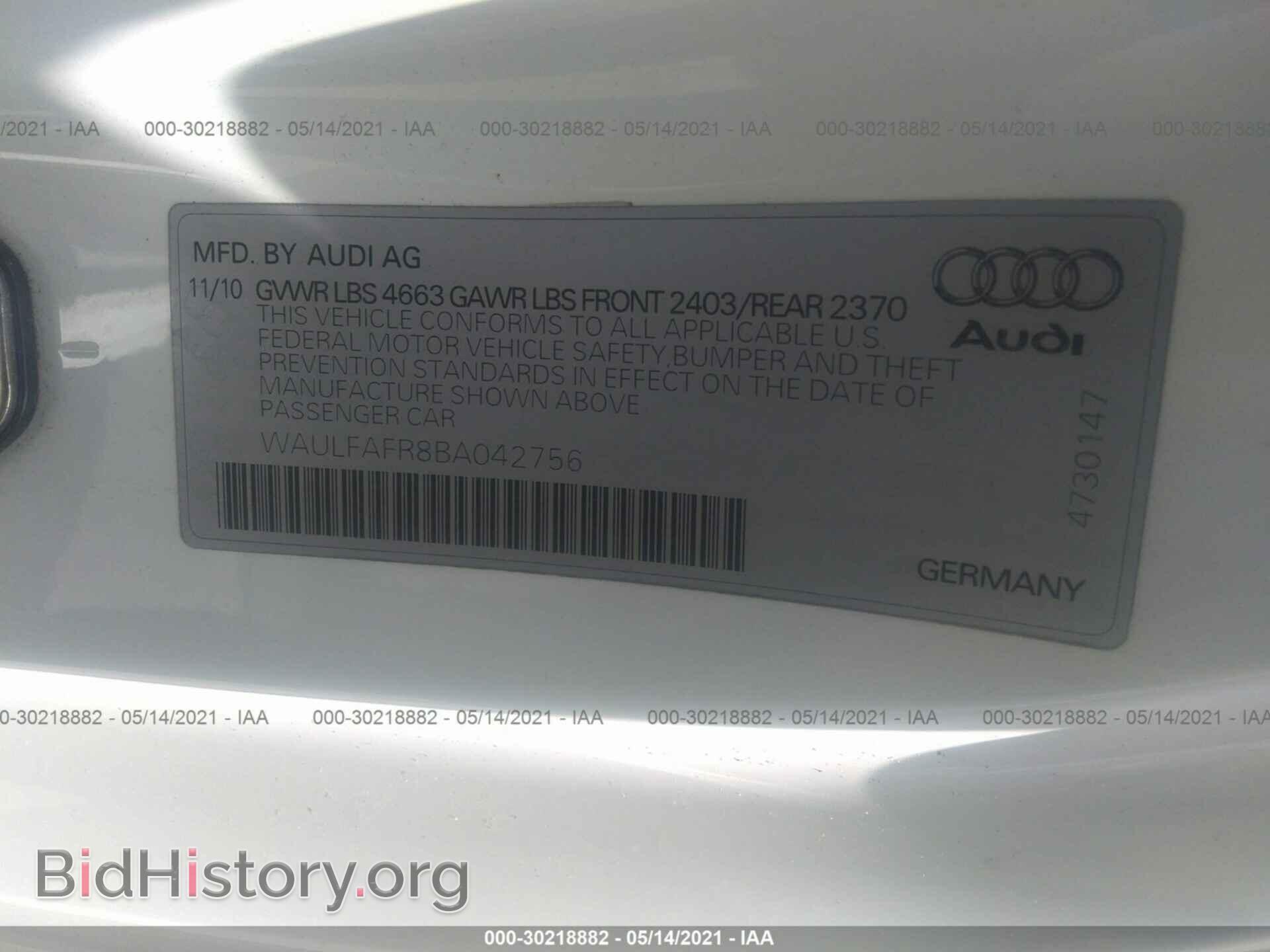 2011 AUDI A5 - VIN: WAULFAFR8BA042756 - Фото 9