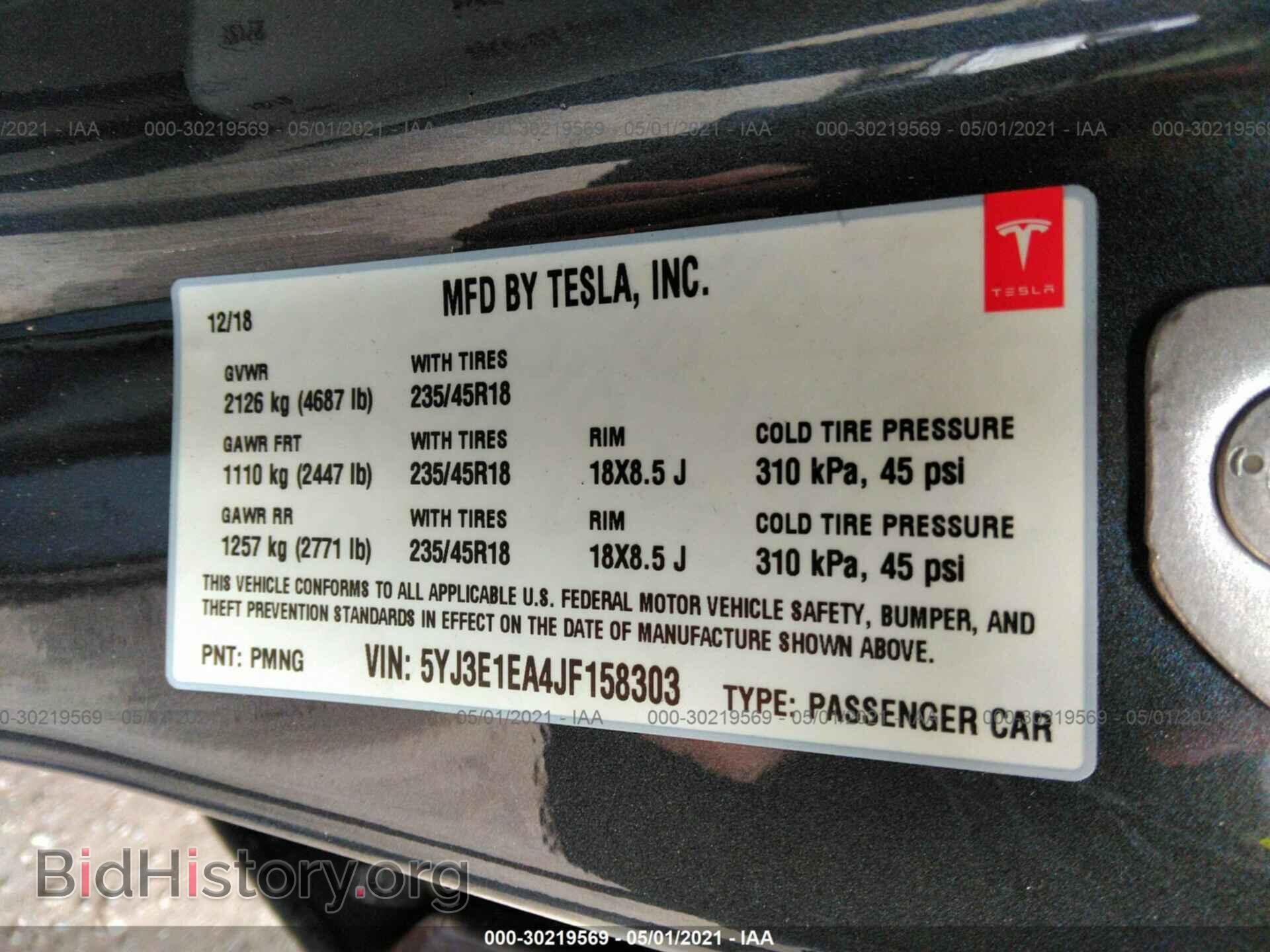 2018 TESLA MODEL 3 - VIN: 5YJ3E1EA4JF158303 - Photo 9