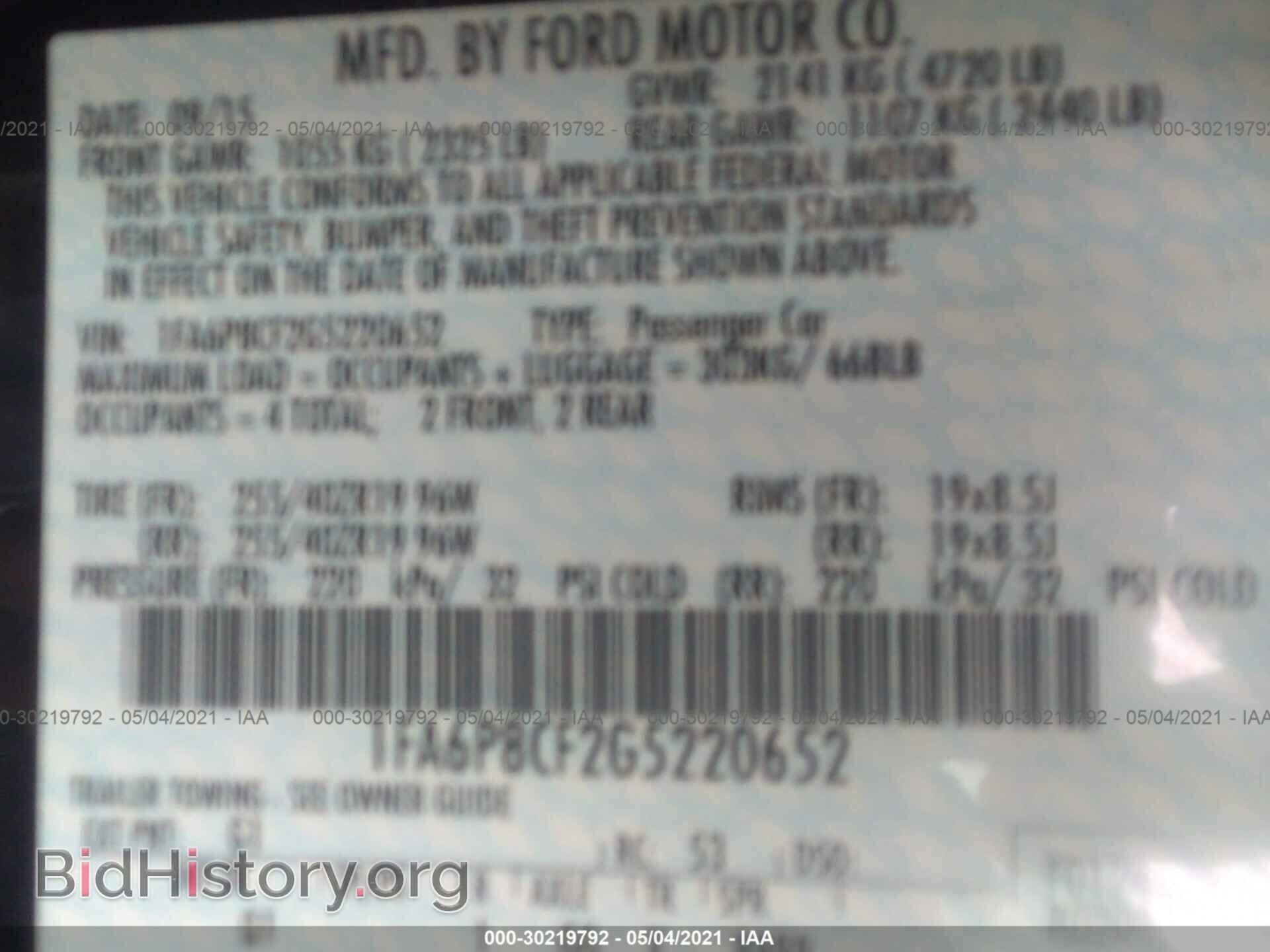 2016 FORD MUSTANG - VIN: 1FA6P8CF2G5220652 - Фото 9