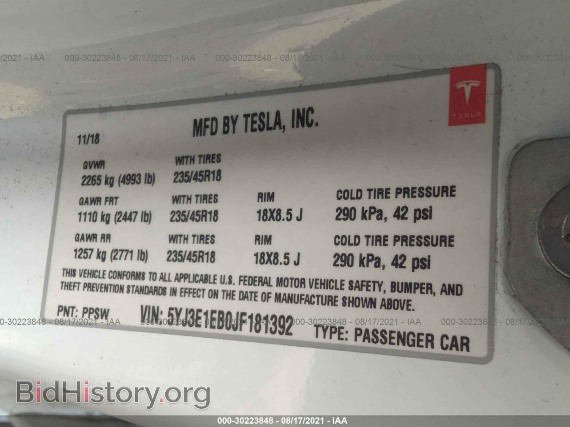 2018 TESLA MODEL 3 - VIN: 5YJ3E1EB0JF181392 - Photo 9
