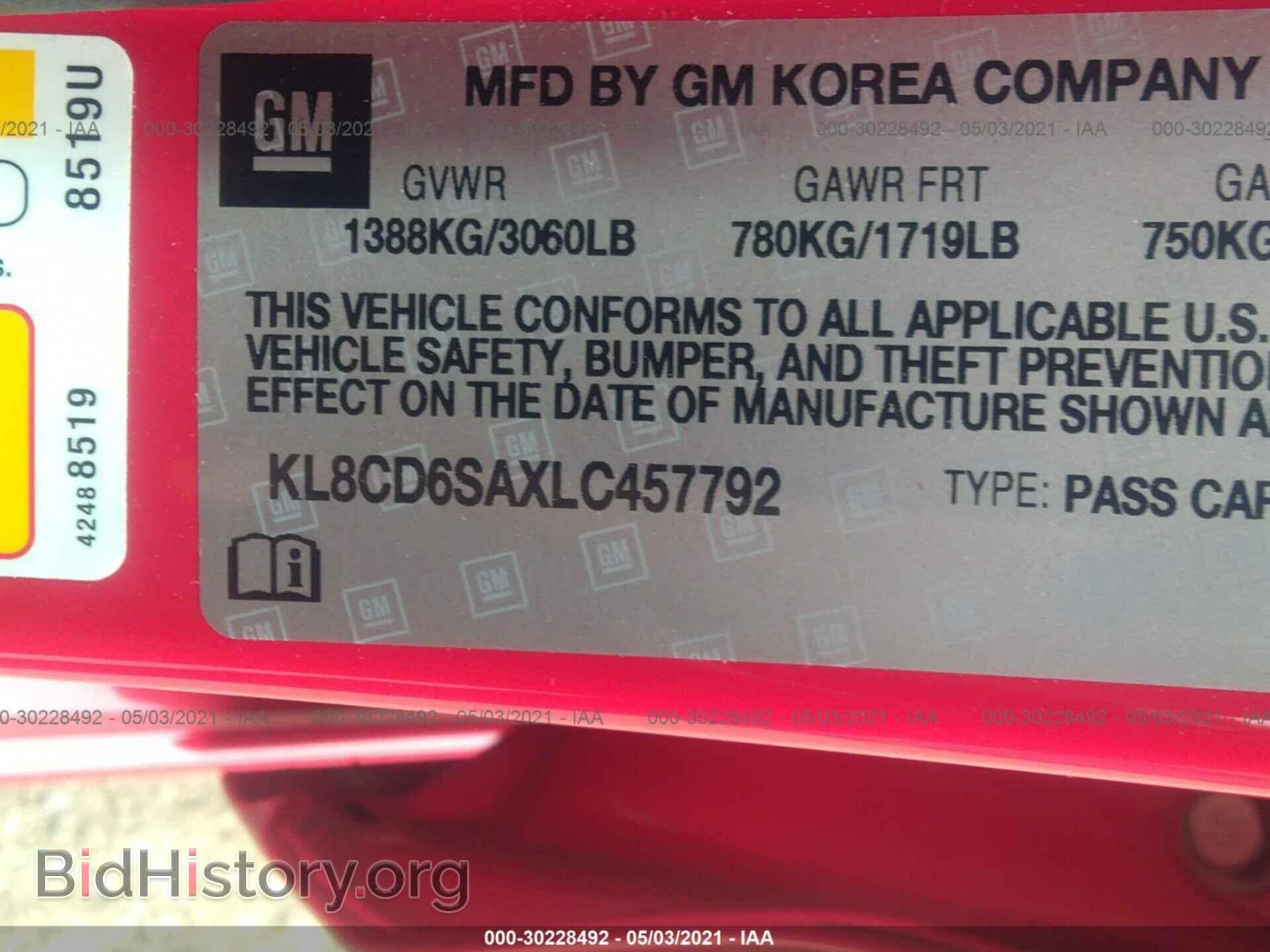 2020 CHEVROLET SPARK - VIN: KL8CD6SAXLC457792 - Фото 9